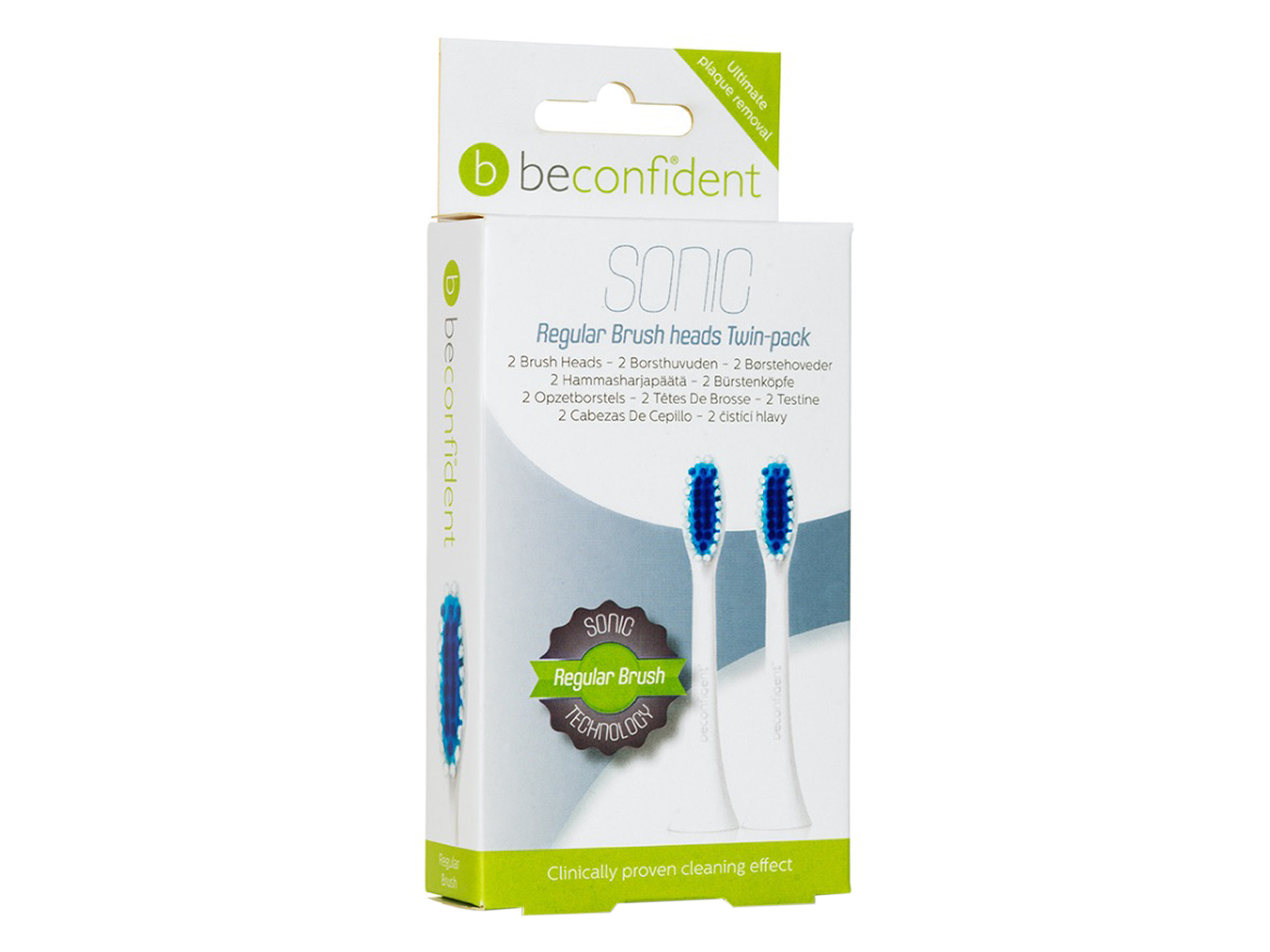 Beconfident Beconfident Sonic Regular Brush Head tannbørstehode, hvit, 2 stk.
