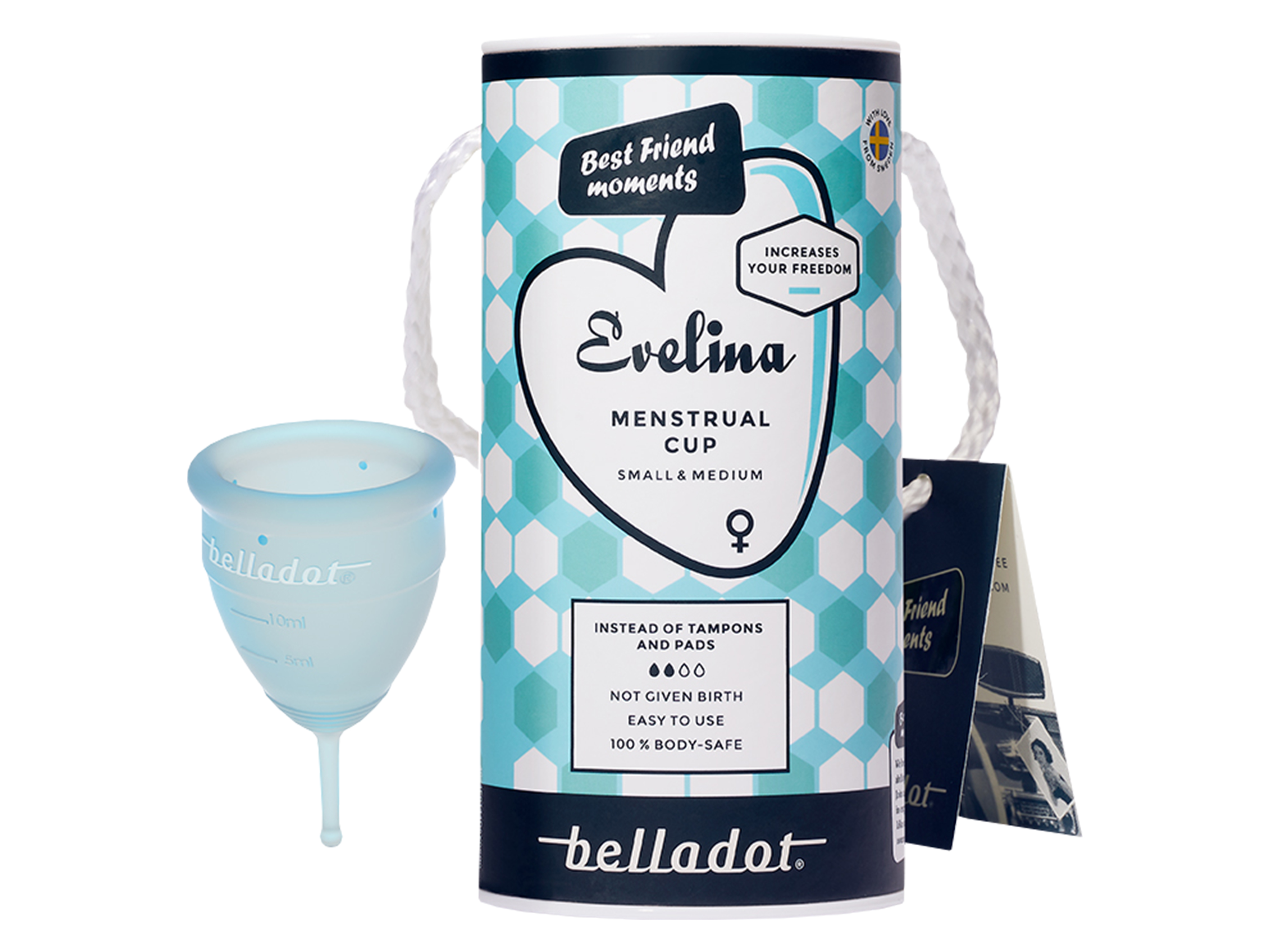 Belladot Evelina Menstrual Cup, Str. 1 S–M, blå, 1 stk.