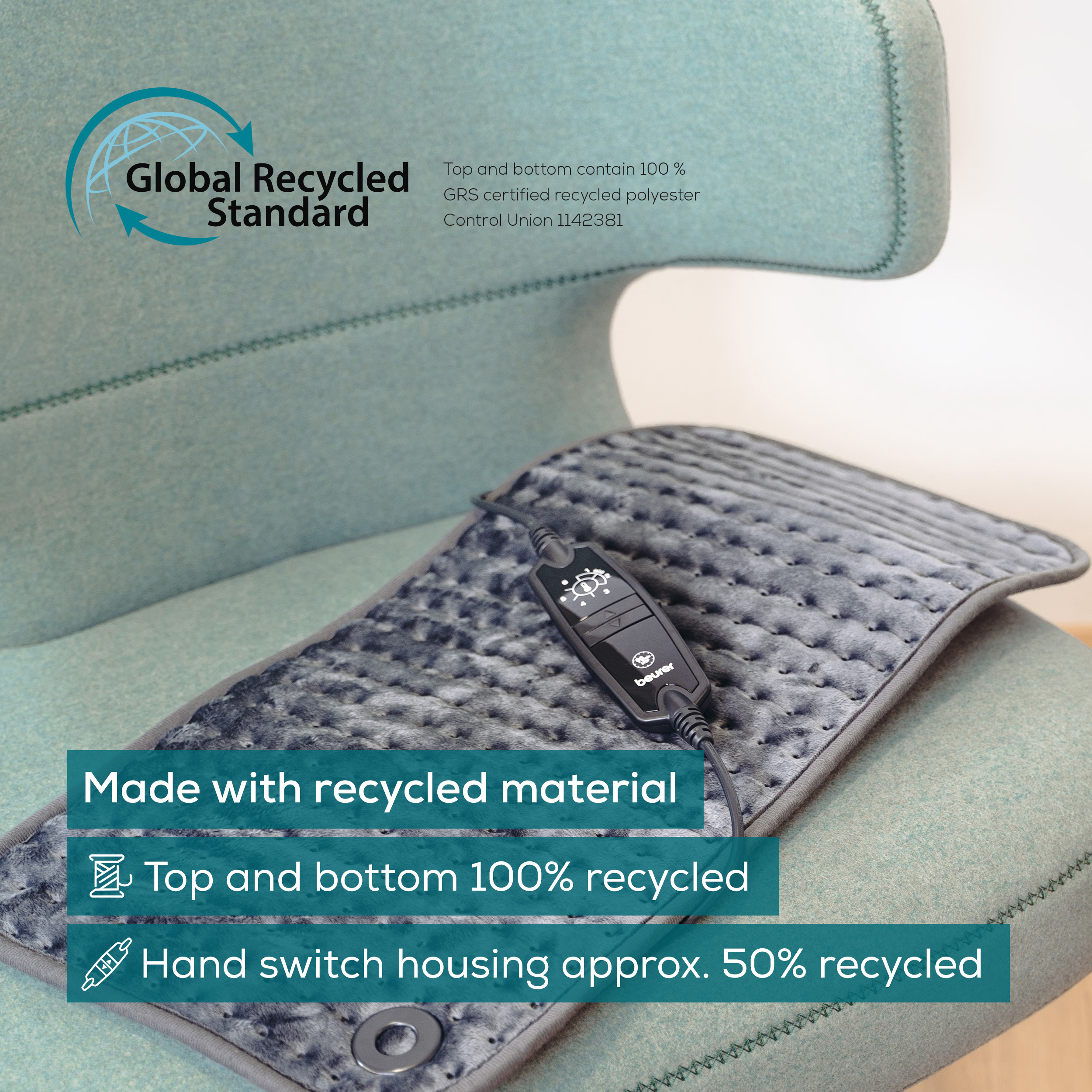 Beurer HK 123 XXL Green Planet Varmepute, Grå, 1 stk.