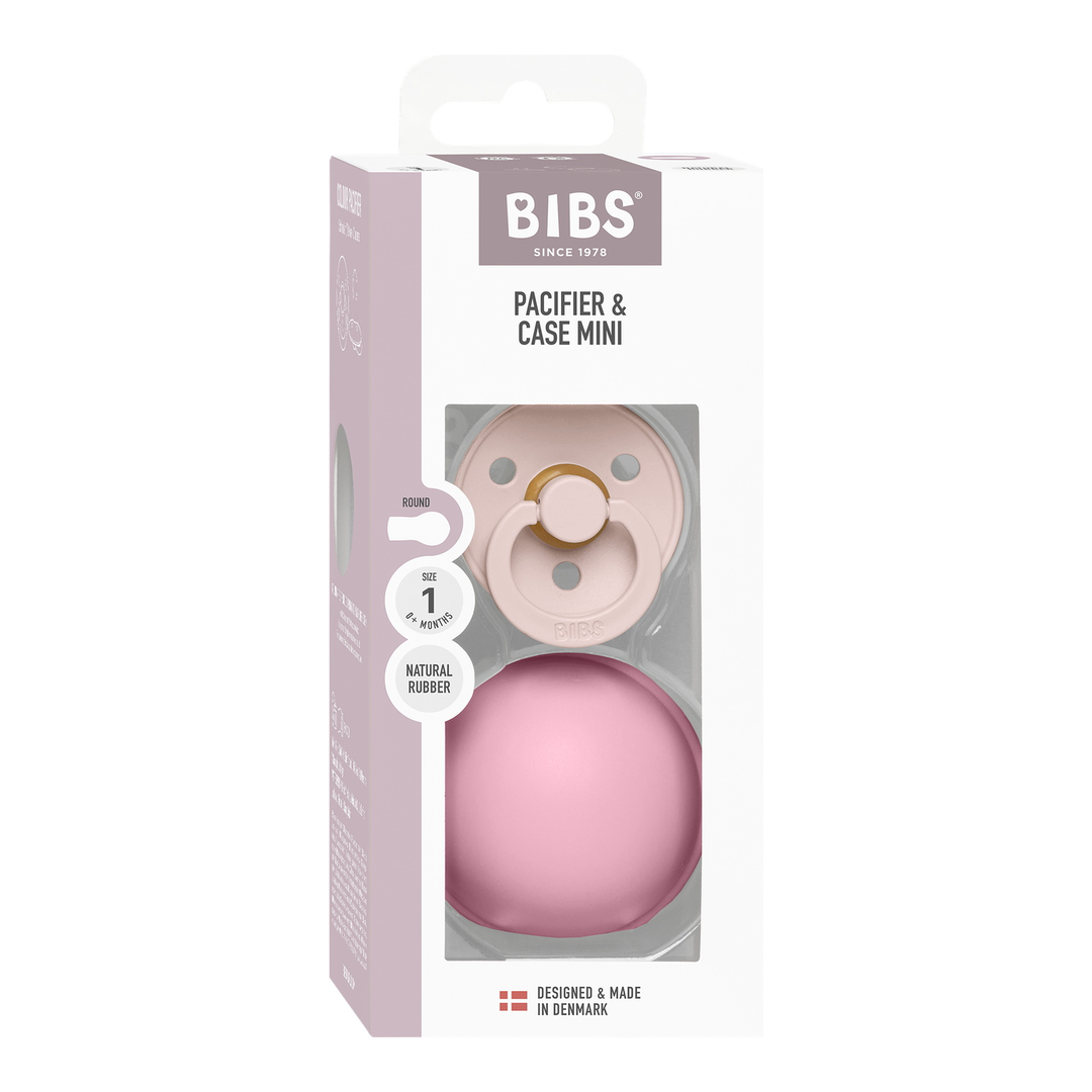 BIBS Colour Latex Smokk Str. 1 & Pacifier Case Mini, 0-6 mnd, petal/baby pink, 1 sett