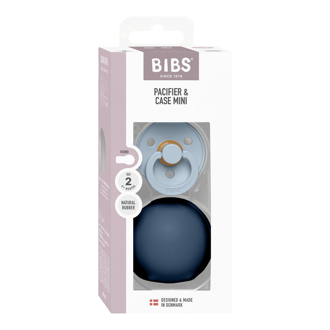 BIBS Colour Latex Smokk Str. 2 & Pacifier Case Mini, 6-18 mnd, baby blue/Steel Blue, 1 sett