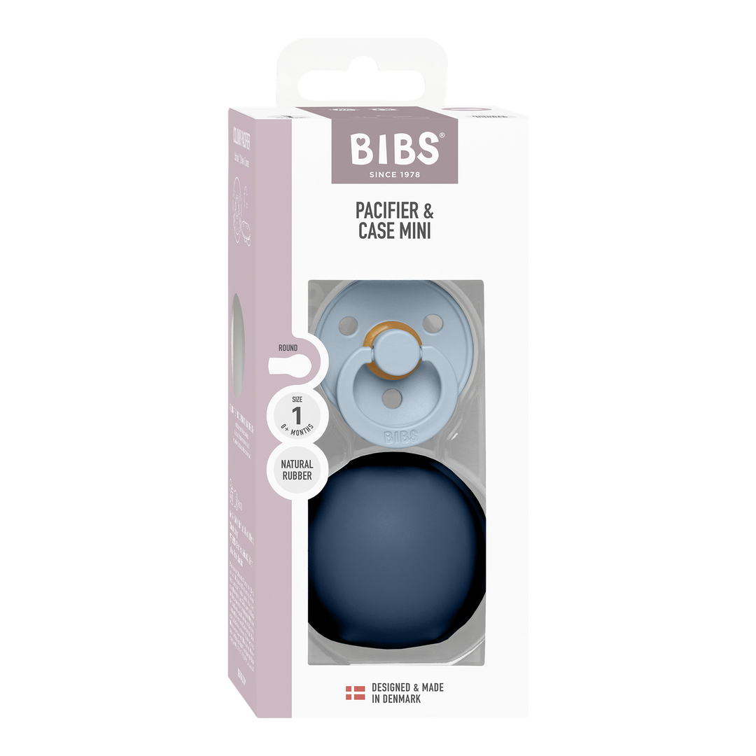 BIBS Colour Latex Smokk Str. 1 & Pacifier Case Mini, 0-6 mnd, baby blue/Steel Blue, 1 sett