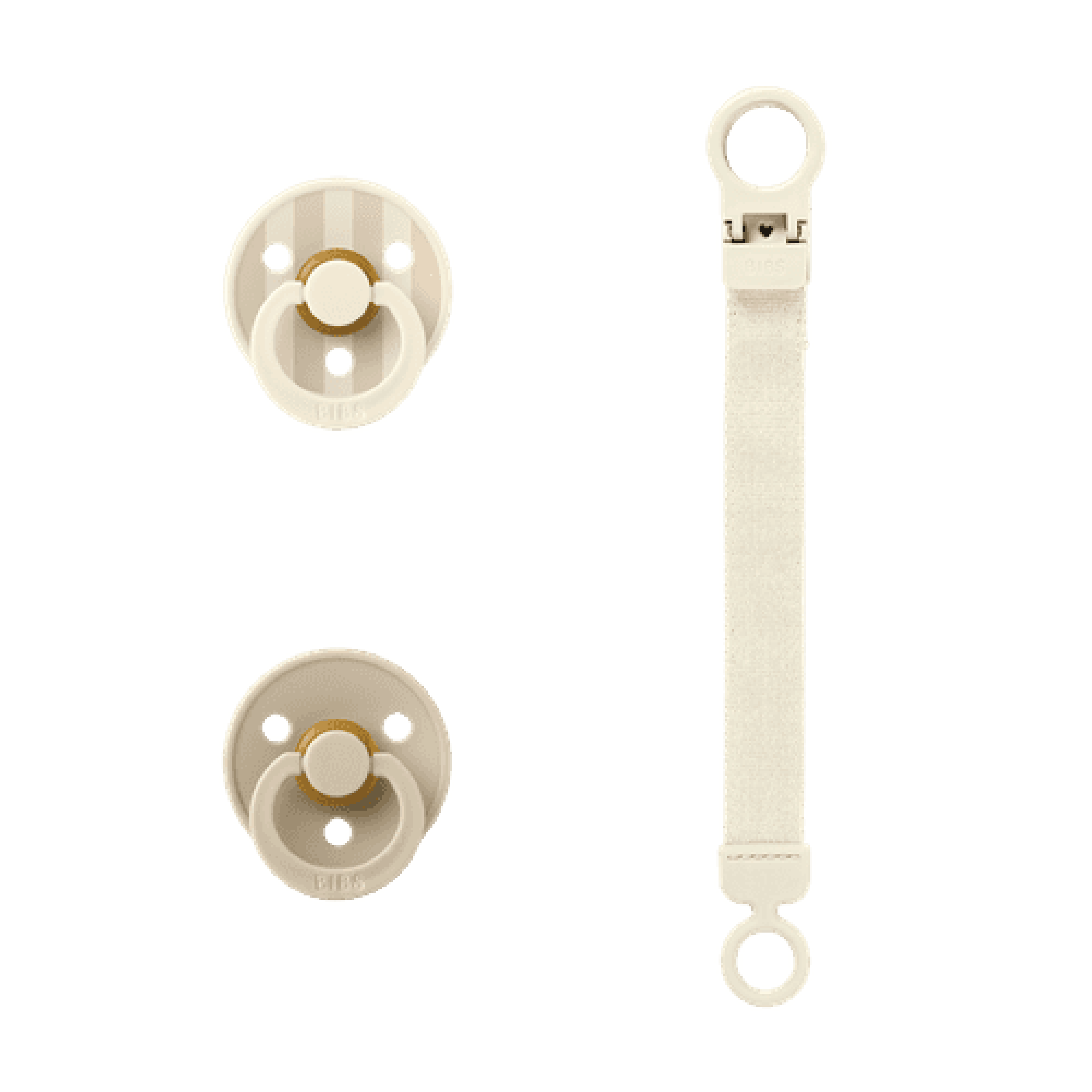 BIBS Colour Pacifier & Loop Clip Gift Set Latex Str. 1, 0-6 mnd, ivory, 1 sett