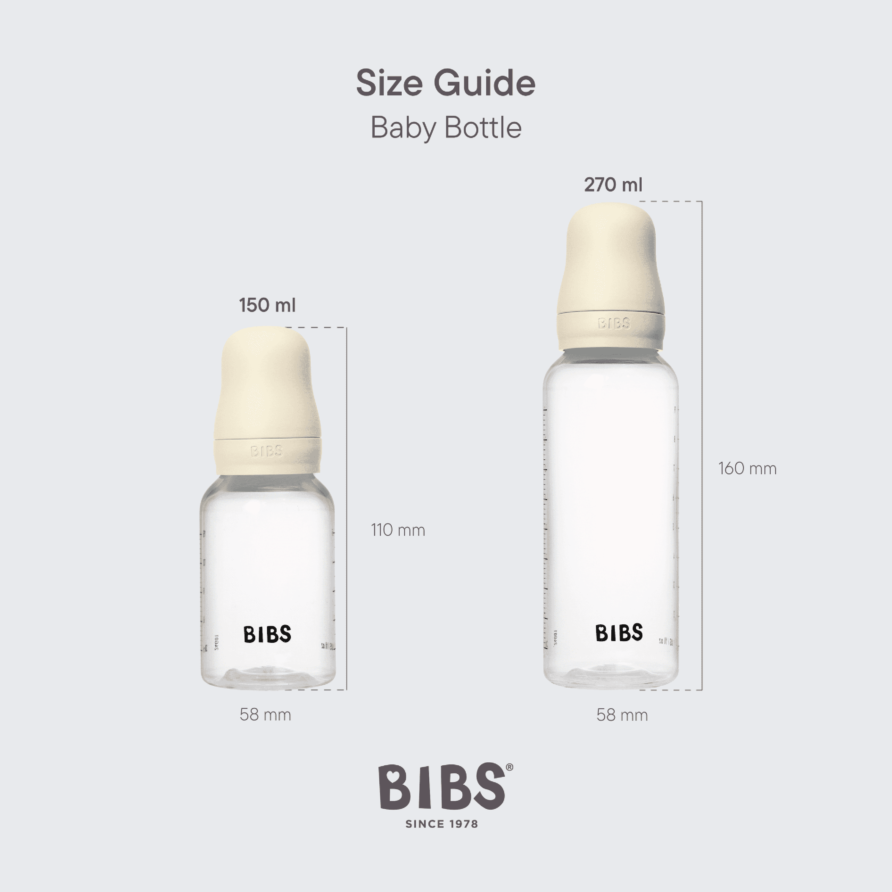 BIBS Grow and Flow Round Silicone Tåteflaske Sett, 2 mnd +, ivory, 1 sett