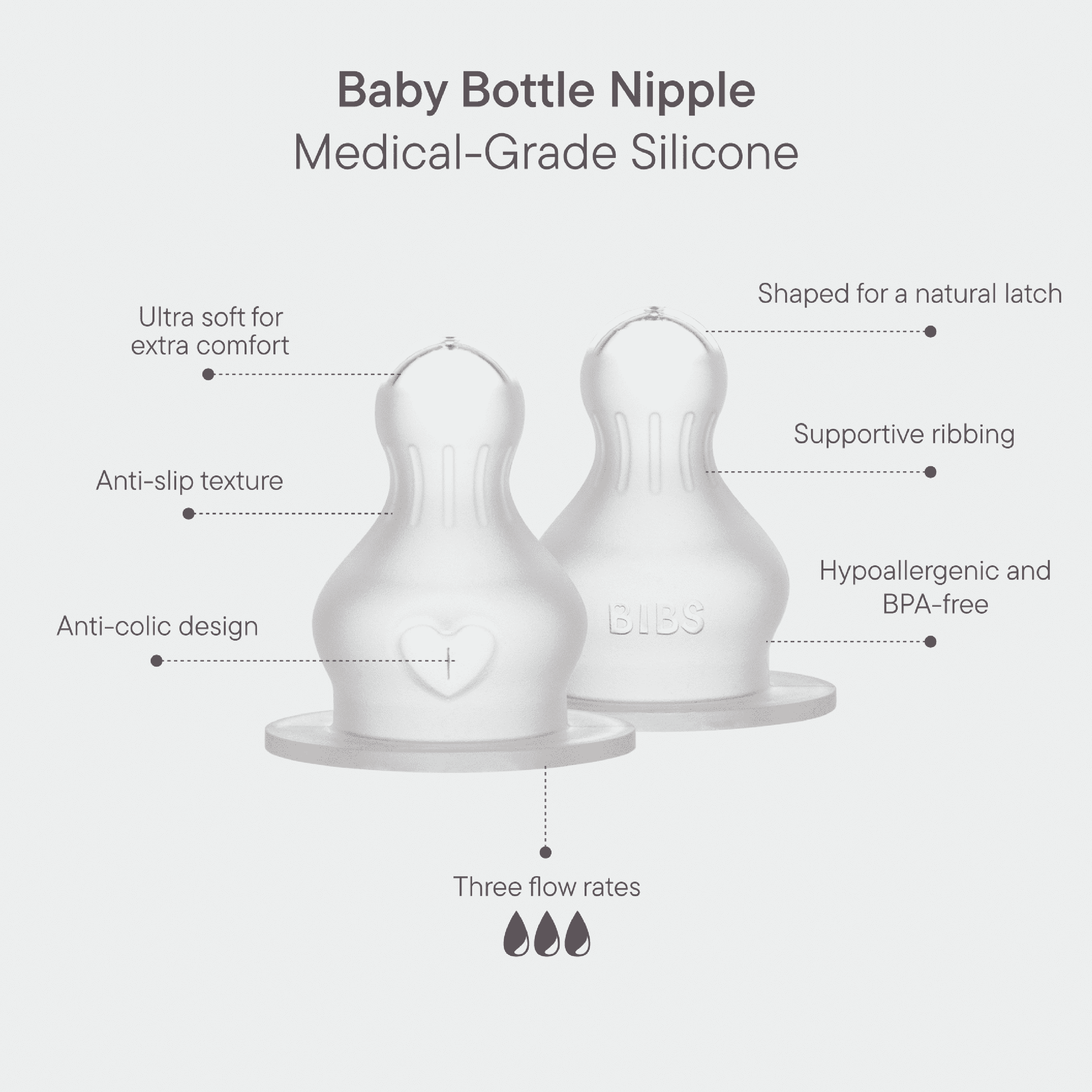 BIBS Grow and Flow Round Silicone Tåteflaske Sett, 2 mnd +, ivory, 1 sett