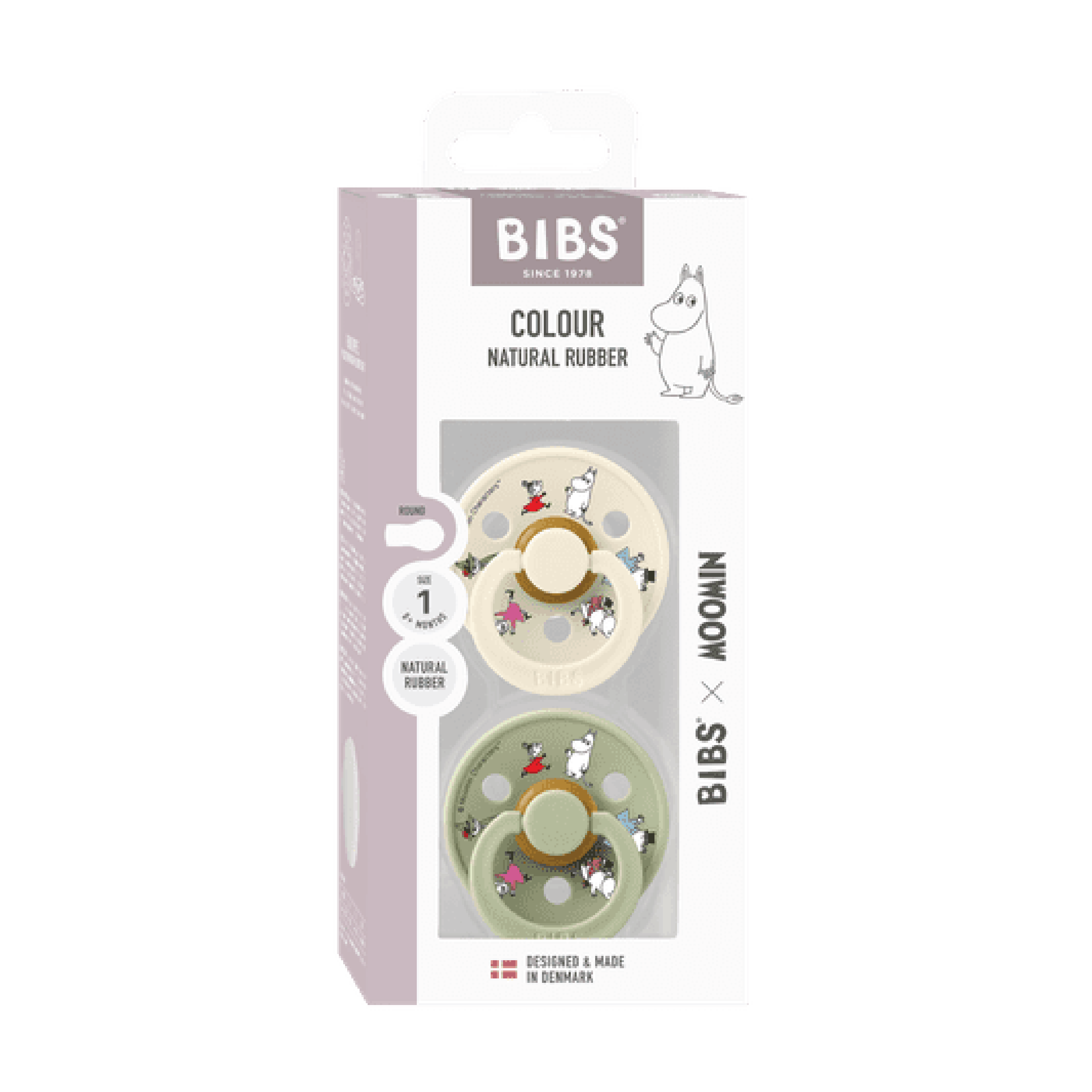BIBS Moomin Pacifier Colour Friends Latex Str. 1, 0-6 mnd, ivory mix, 2 stk.