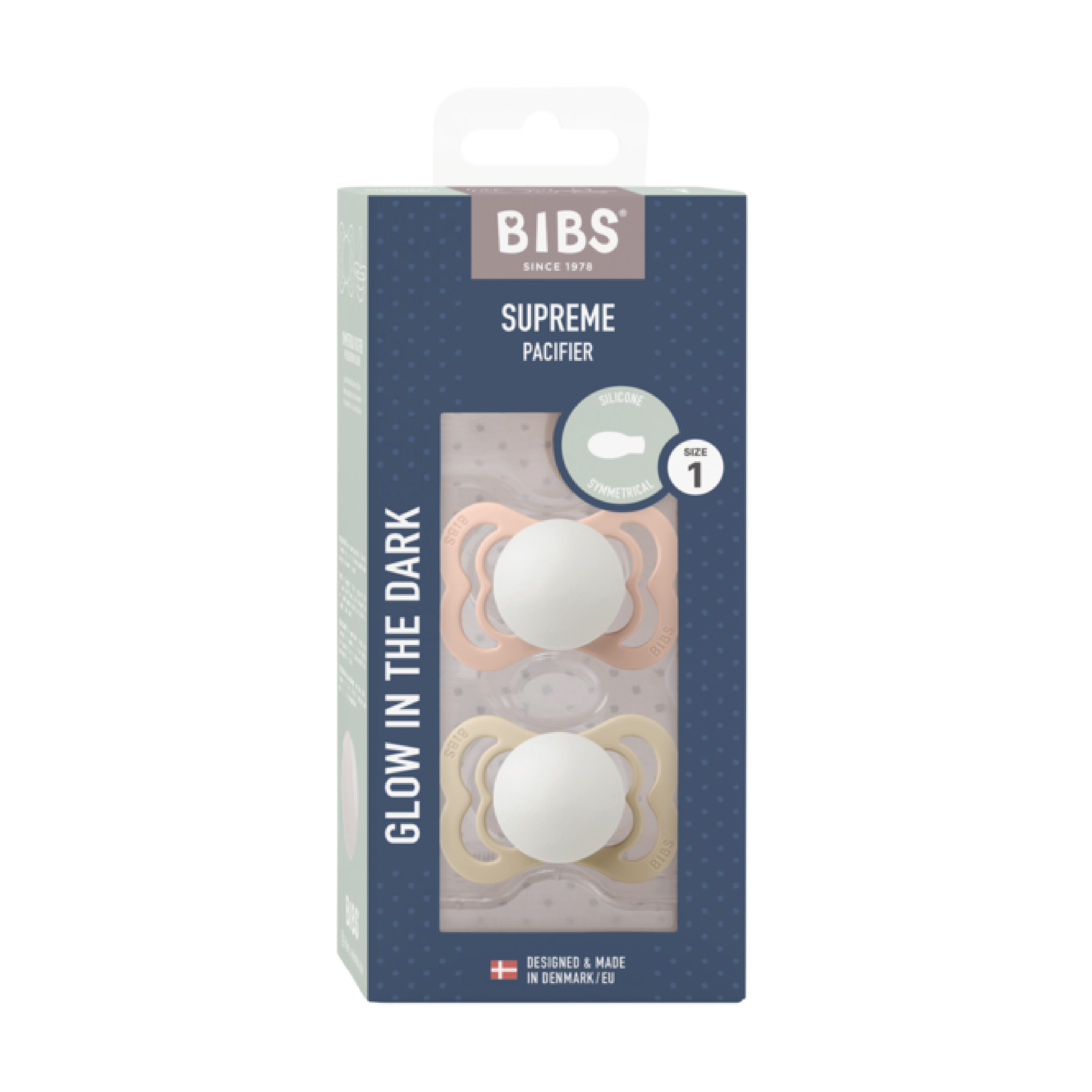 BIBS Supreme Silicone Glow Smokk Str. 1, 0-6 mnd, blush/vanilla, 2 stk.