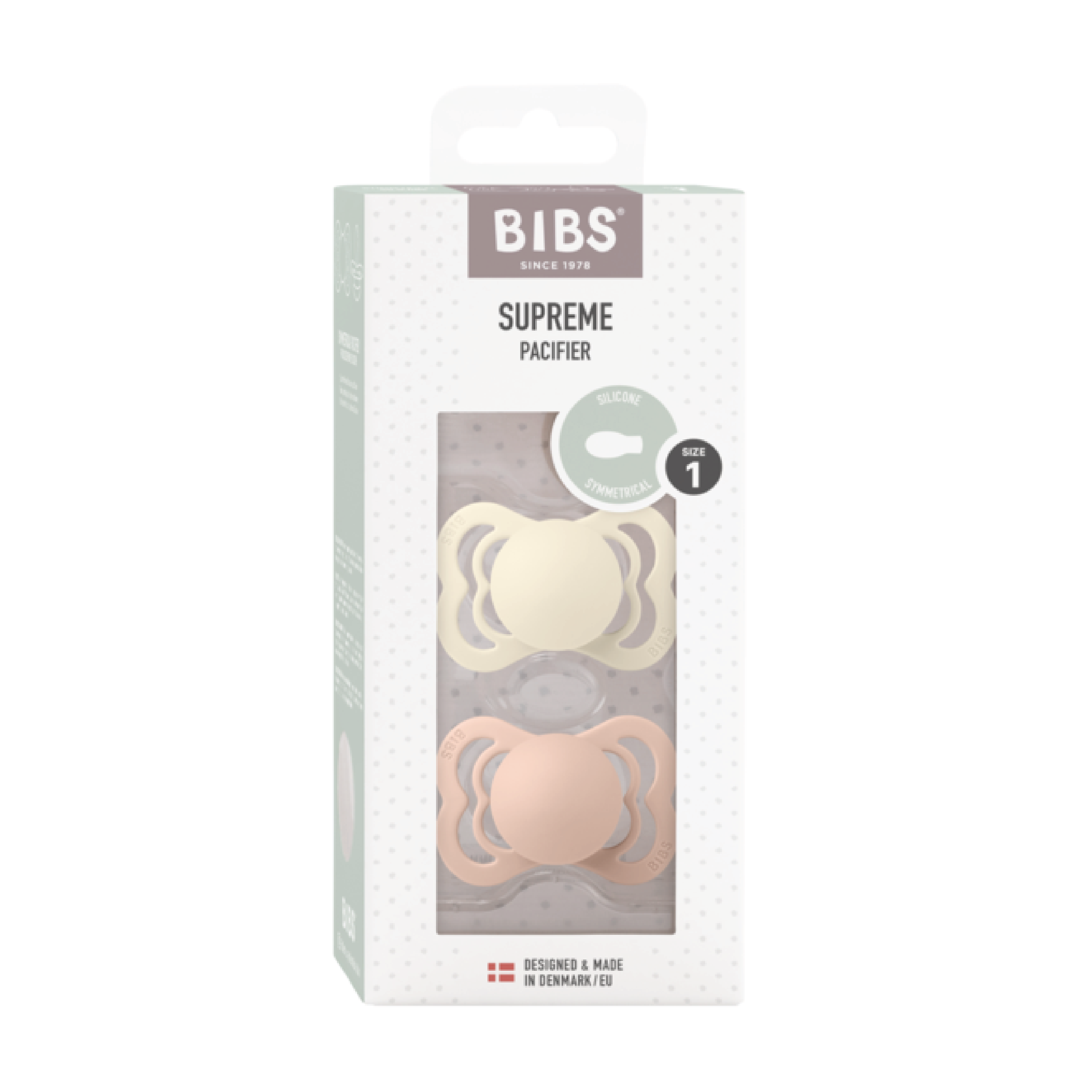 BIBS Supreme Silicone Smokk Str. 1, 0-6 mnd, ivory/blush, 2 stk.