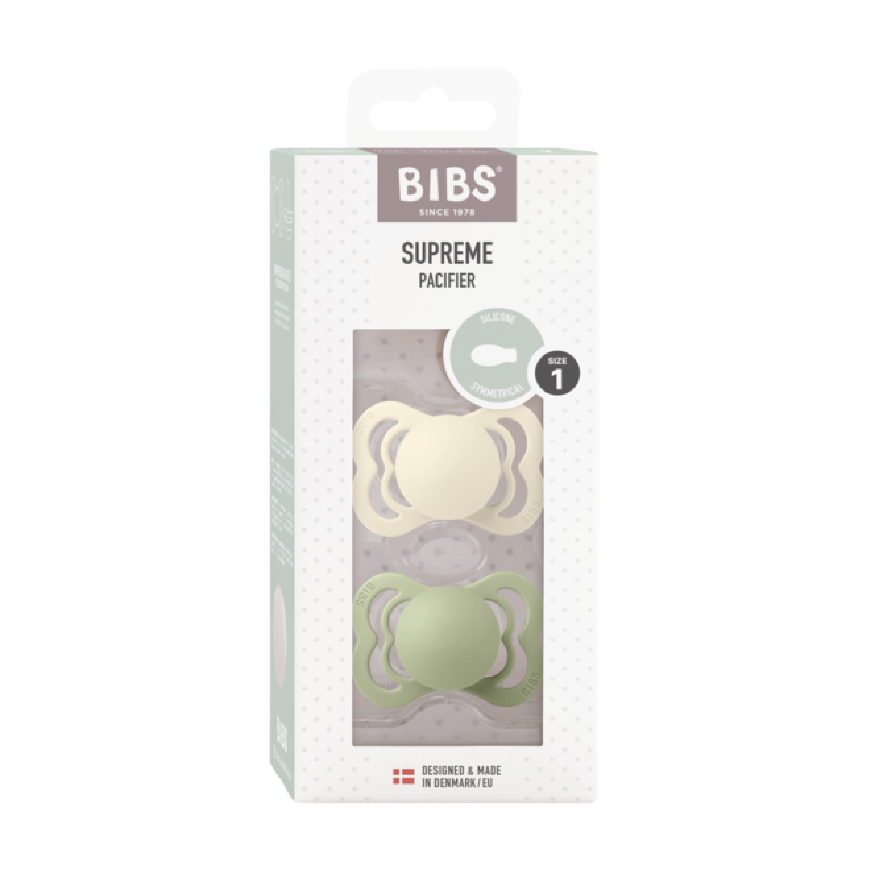 BIBS Supreme Silicone Smokk Str. 1, 0-6 mnd, ivory/sage, 2 stk.