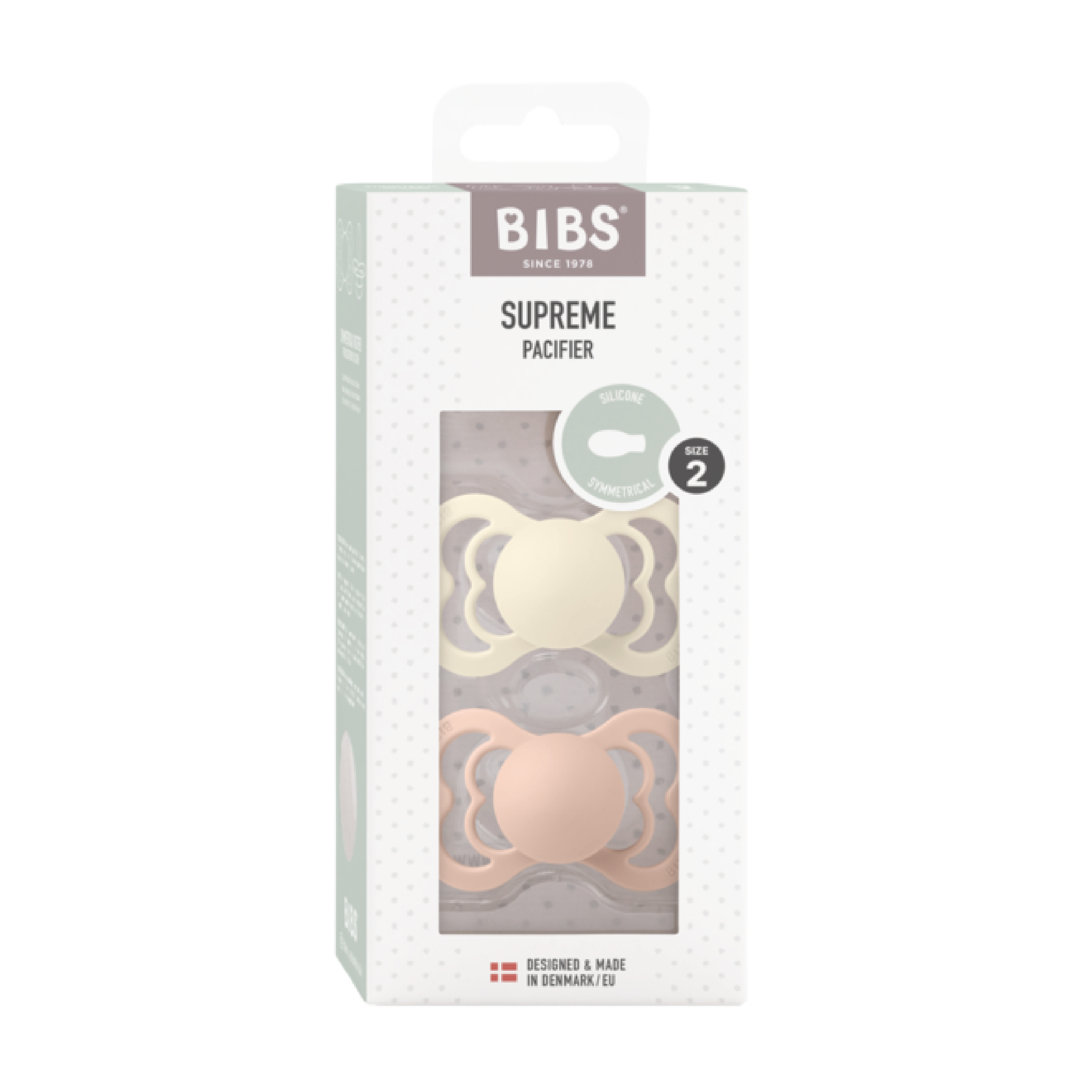 BIBS Supreme Silicone Smokk Str. 2, 6-18 mnd, ivory/blush, 2 stk.