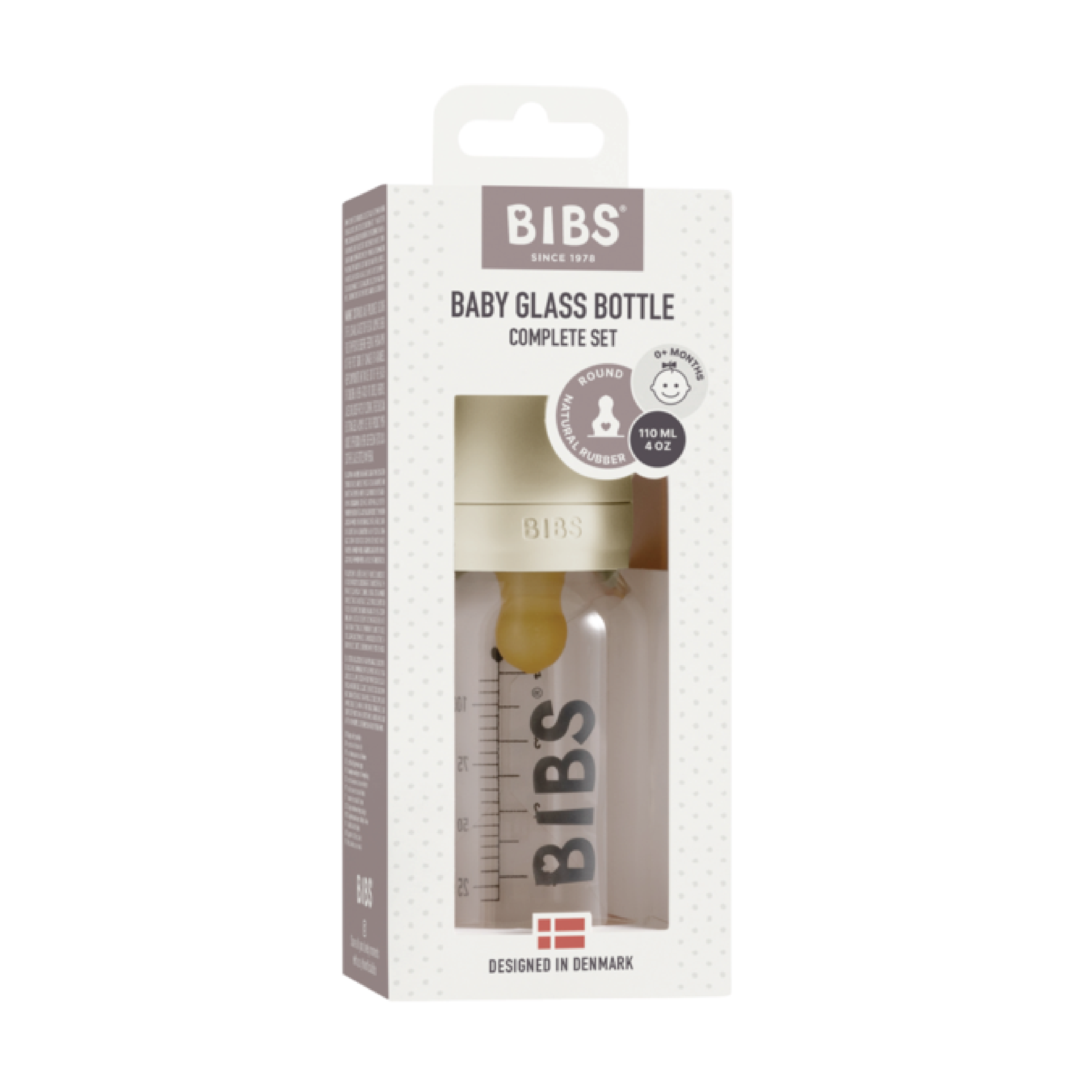 BIBS Tåteflaske i glass, Ivory, 110 ml