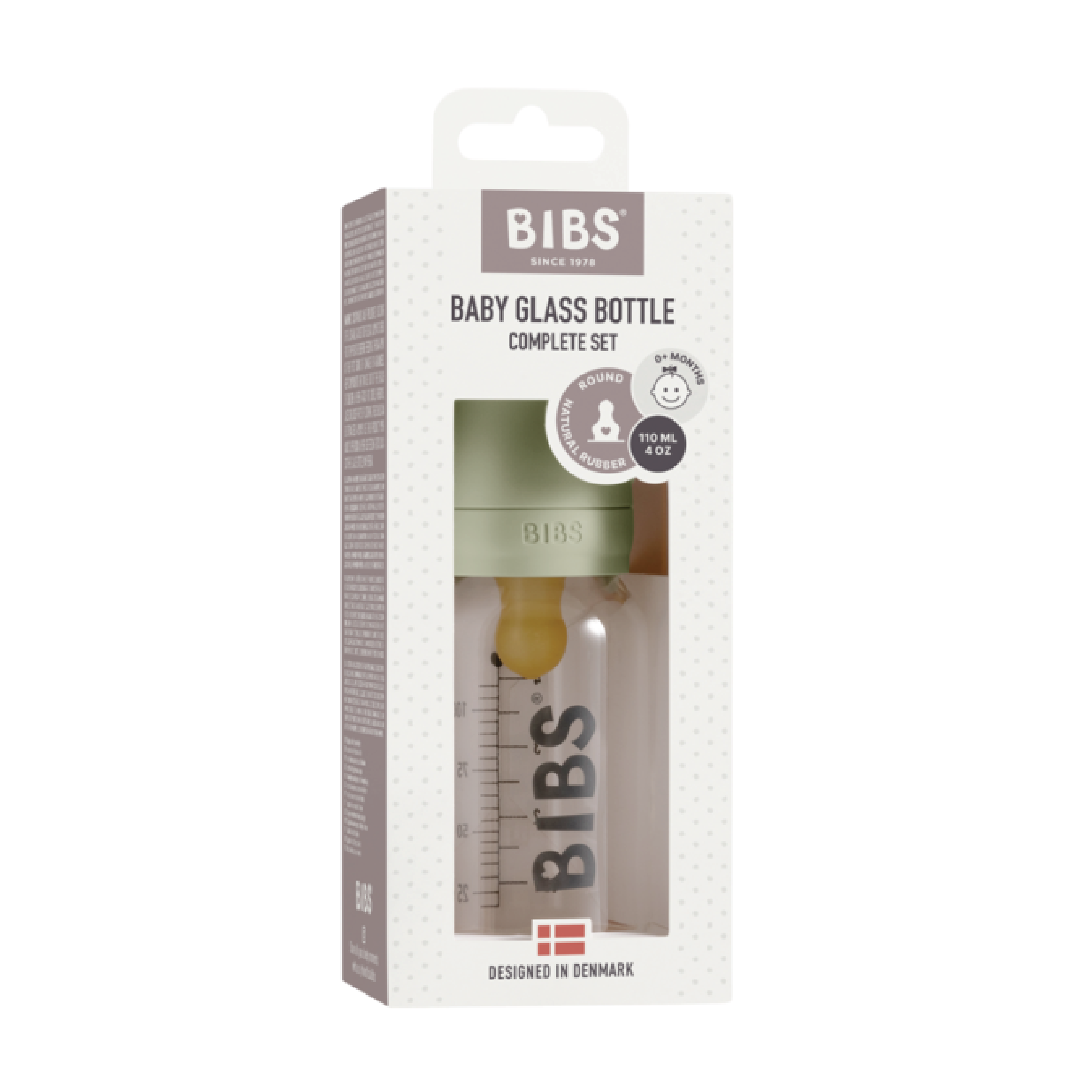 BIBS Tåteflaske i glass, Sage, 110 ml