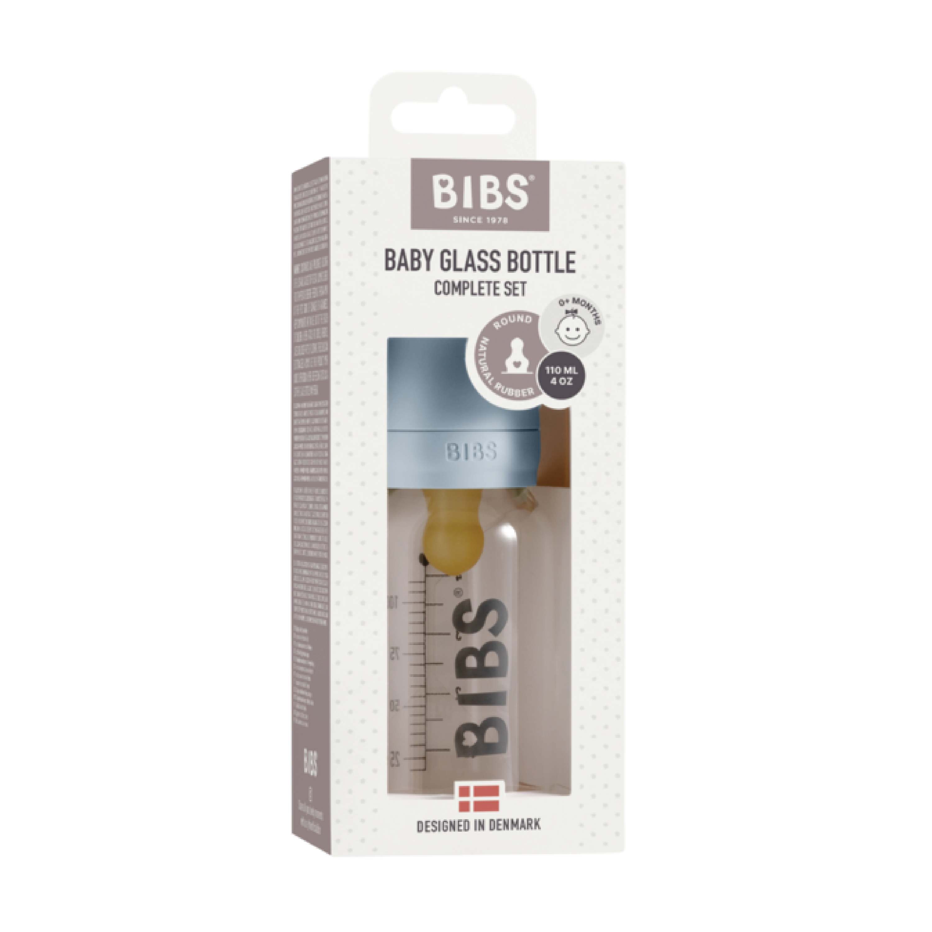 BIBS Tåteflaske i glass, Baby blue, 110 ml