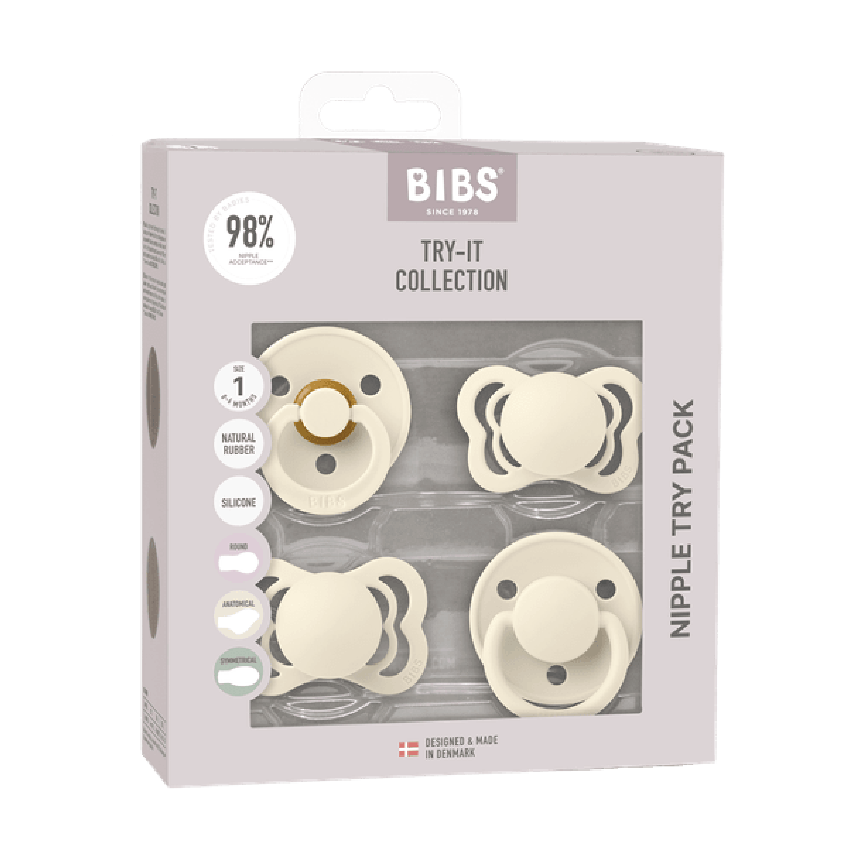 BIBS Try-it Collection Smokker Str. 1, 0-6 mnd, ivory, 4 stk.