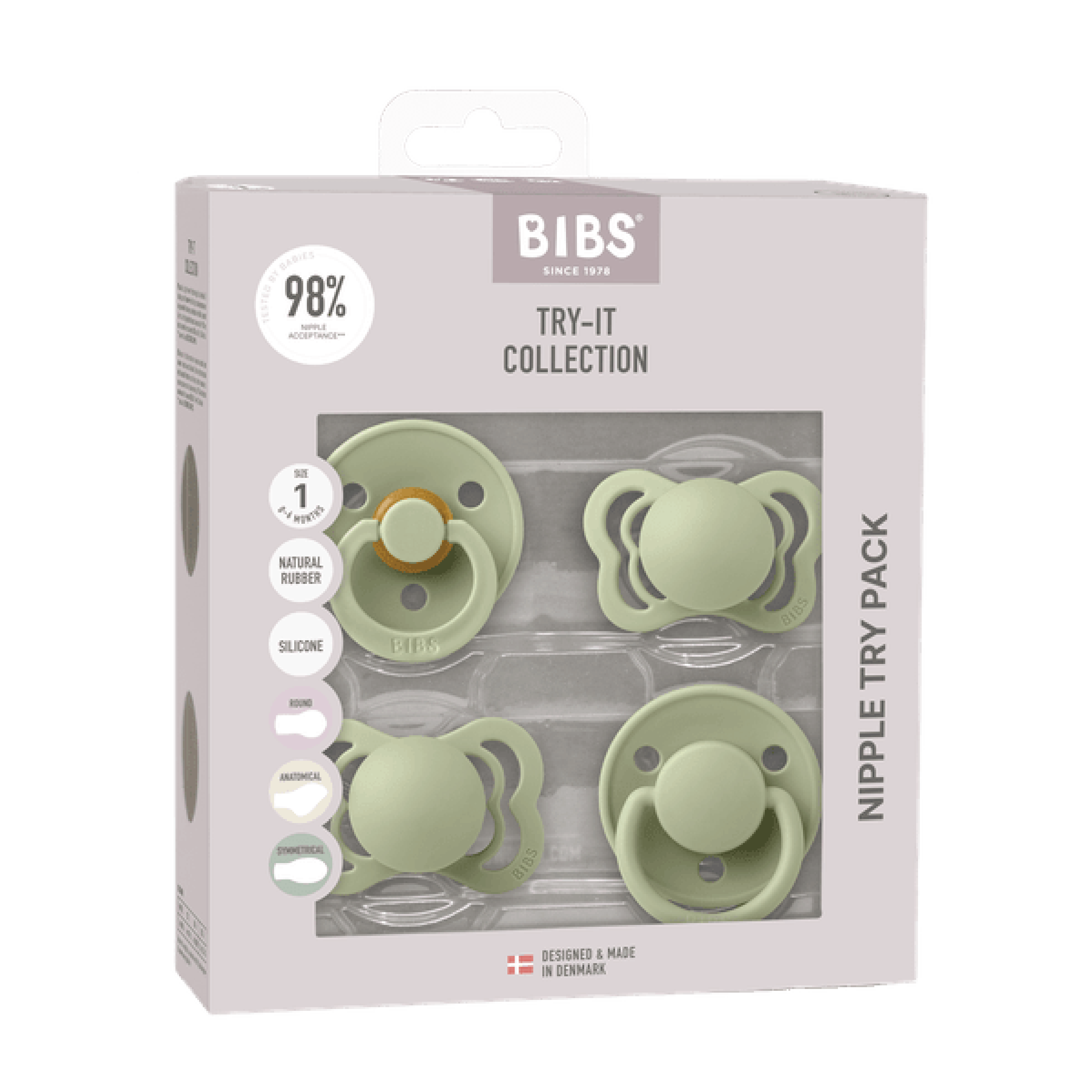 BIBS Try-it Collection Smokker Str. 1, 0-6 mnd, sage, 4 stk.