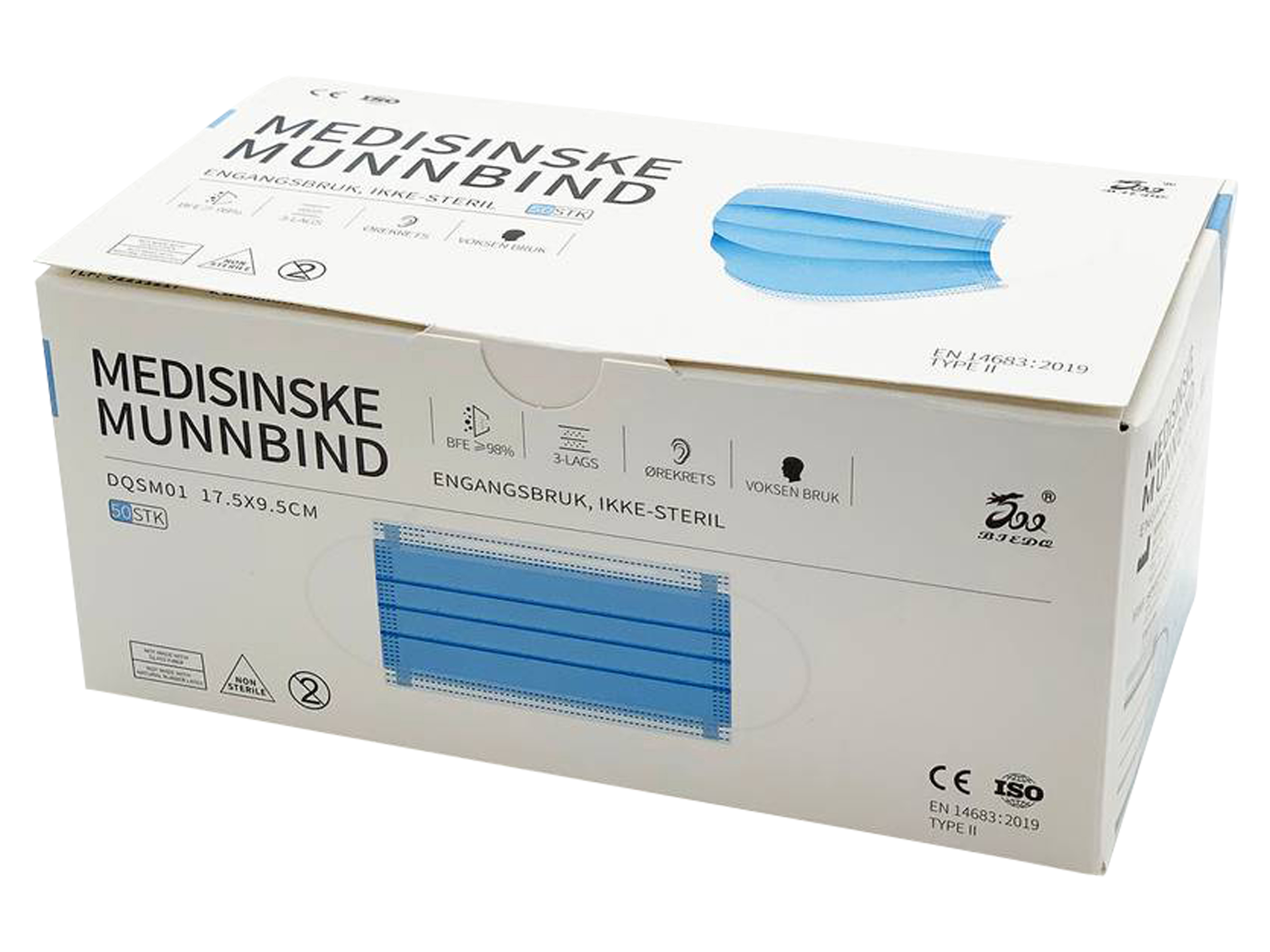 Biedq Medical face mask, Medisinske munnbind, Type II, Blå, 50 stk