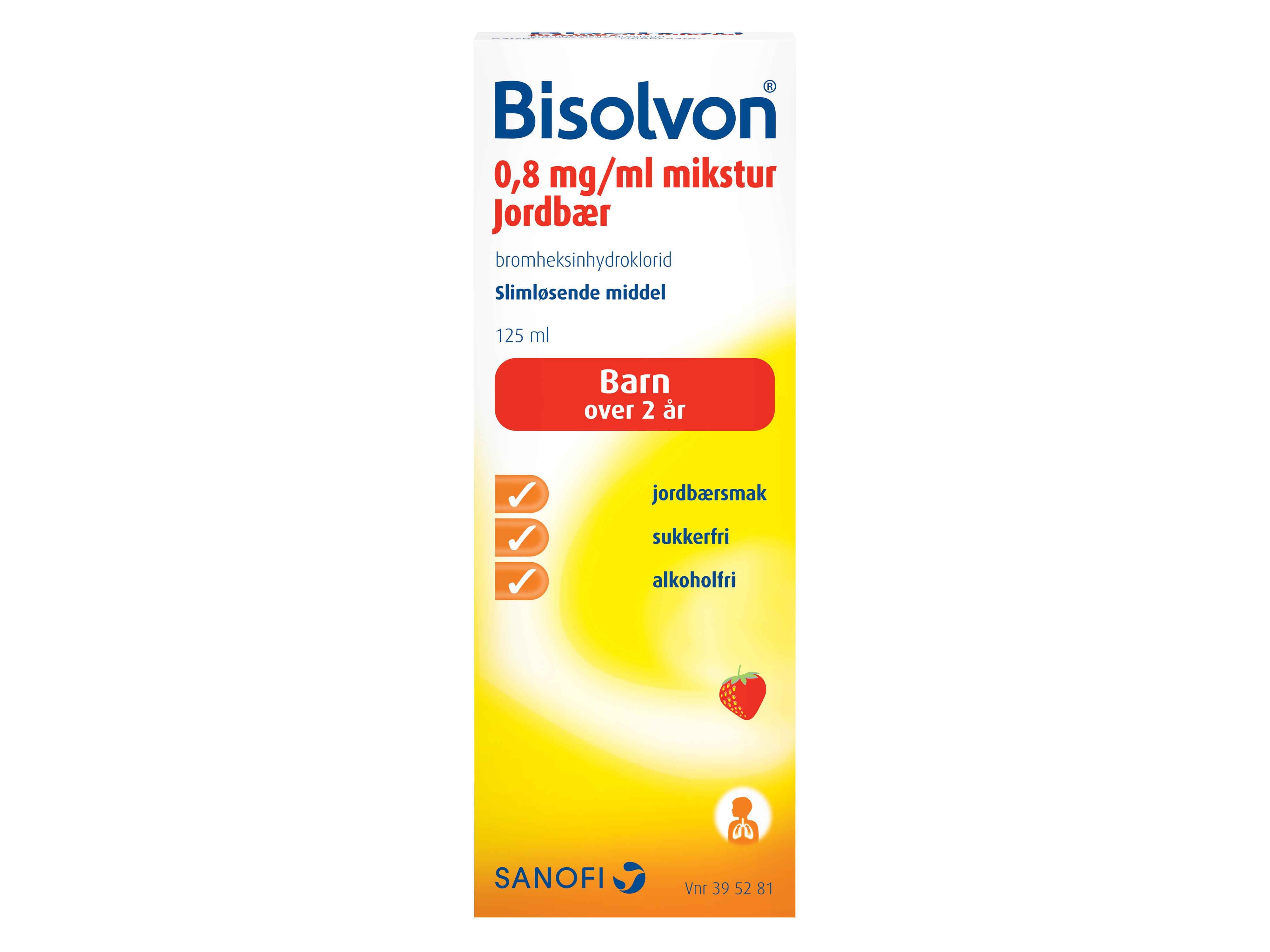 Bisolvon Mikstur 0,8mg/ml jordbær, 125 ml