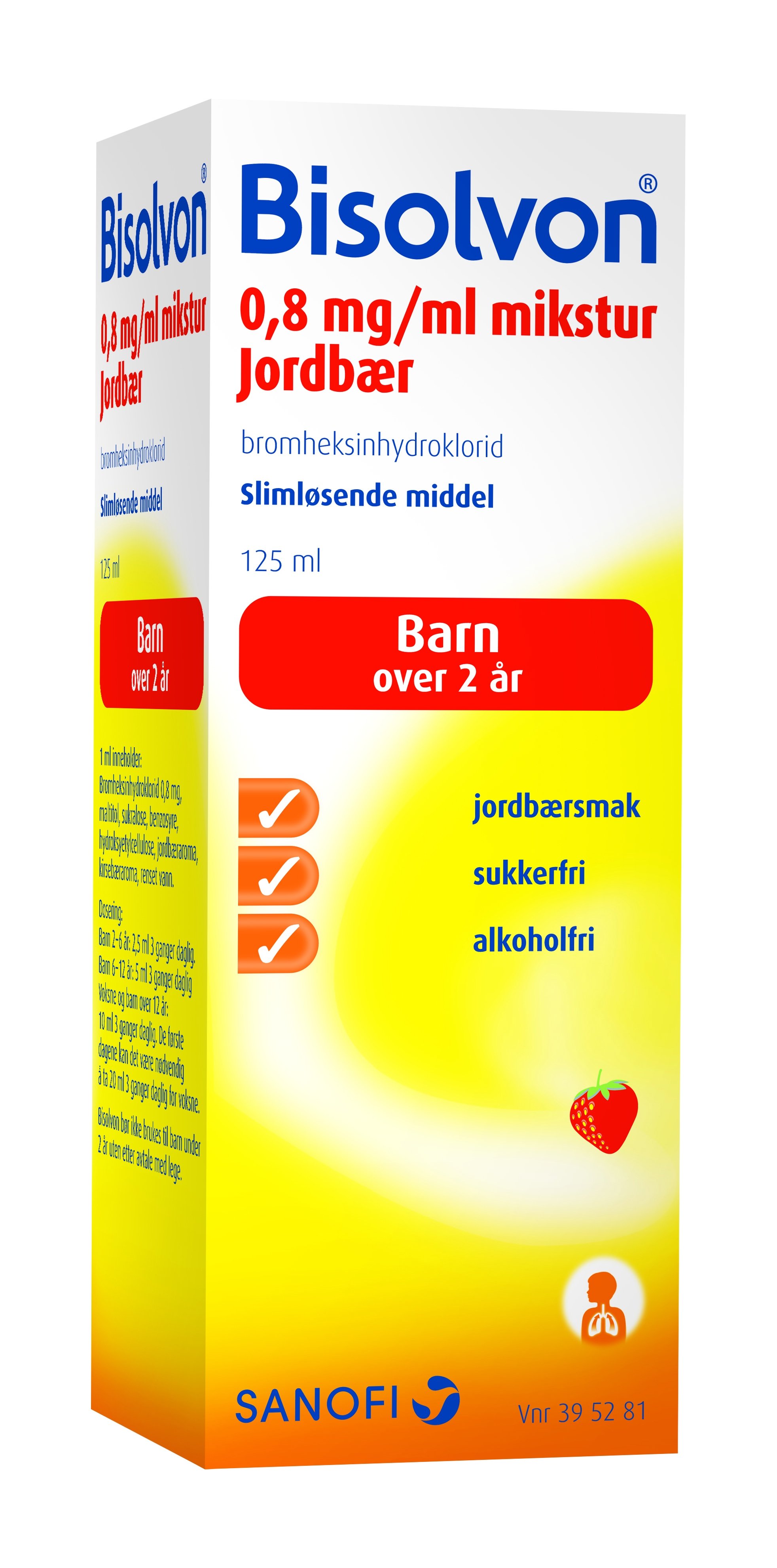 Bisolvon Mikstur 0,8mg/ml jordbær, 125 ml