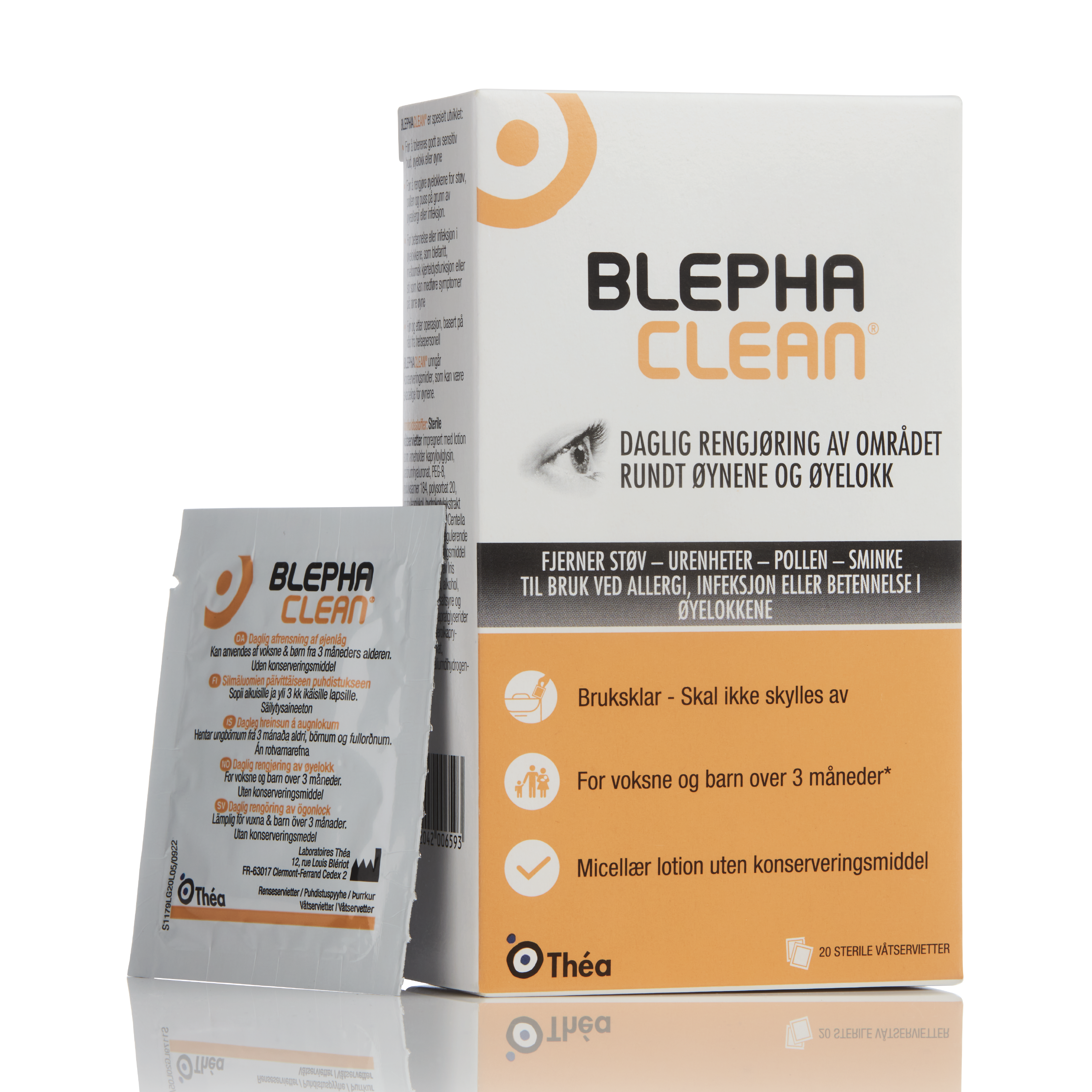 Blephaclean Steril våtserviett  til øyne og huden rundt øynene, 20 stk
