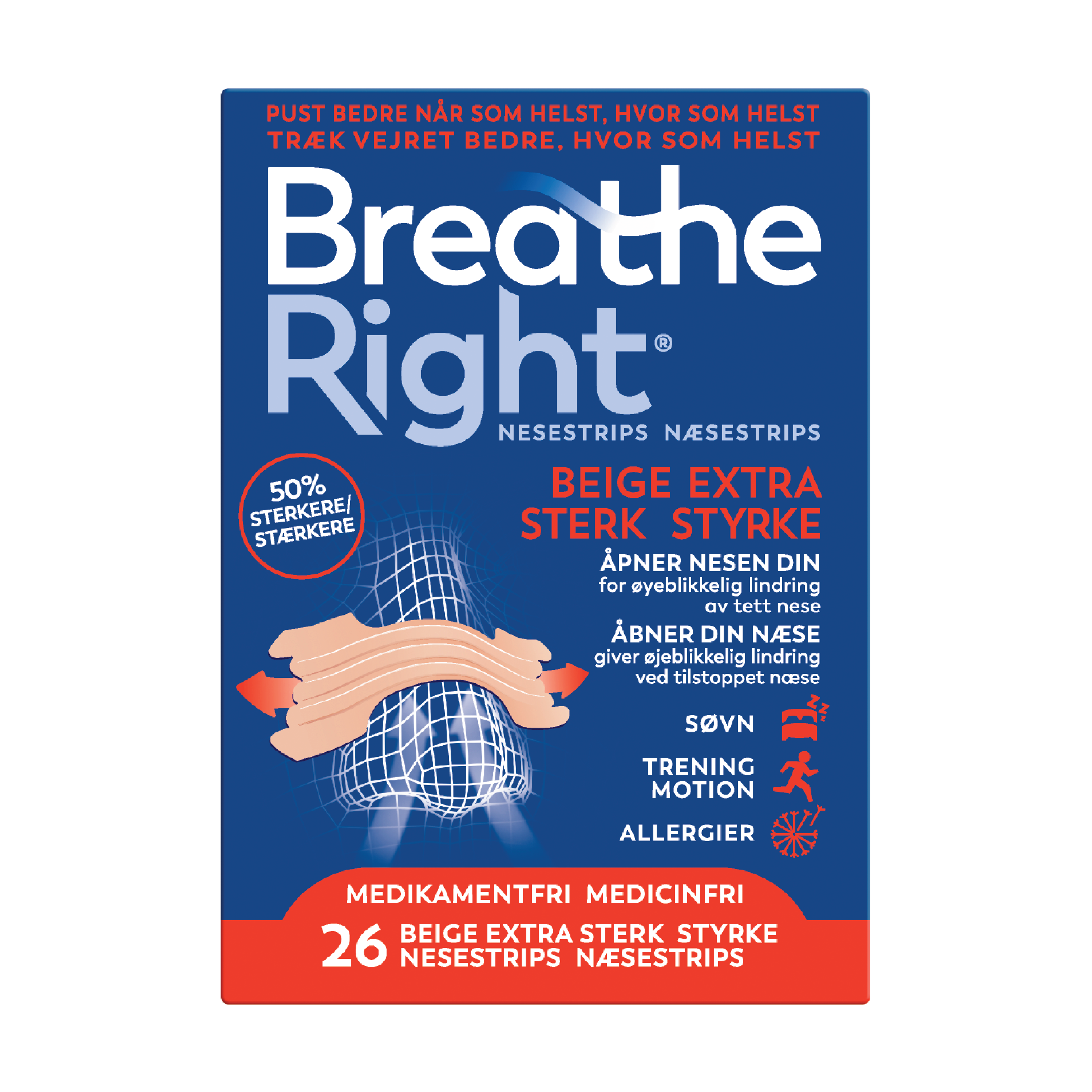 Breathe right Extra Strenght Nesestrips, 26 stk.
