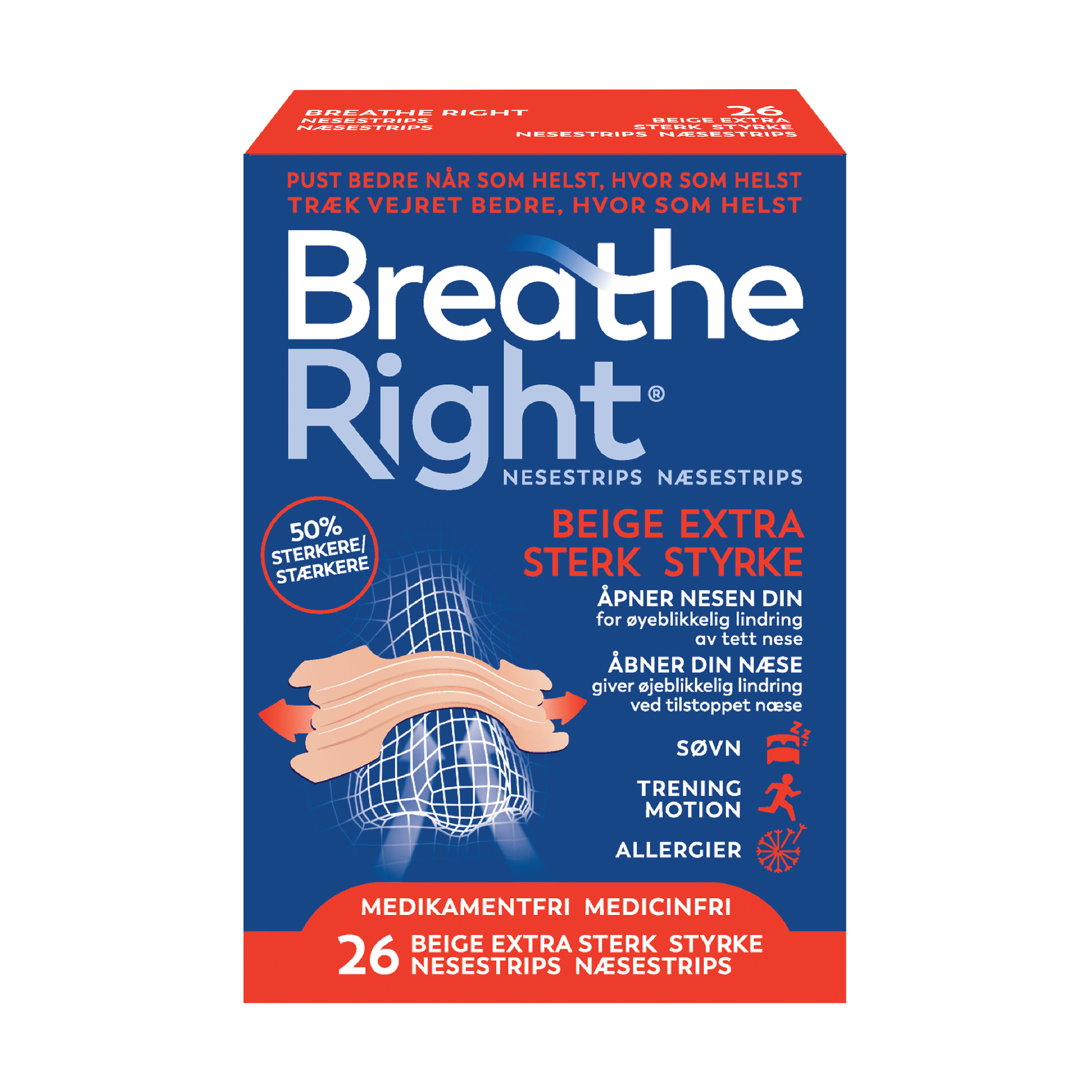 Breathe right Extra Strenght Nesestrips, 26 stk.