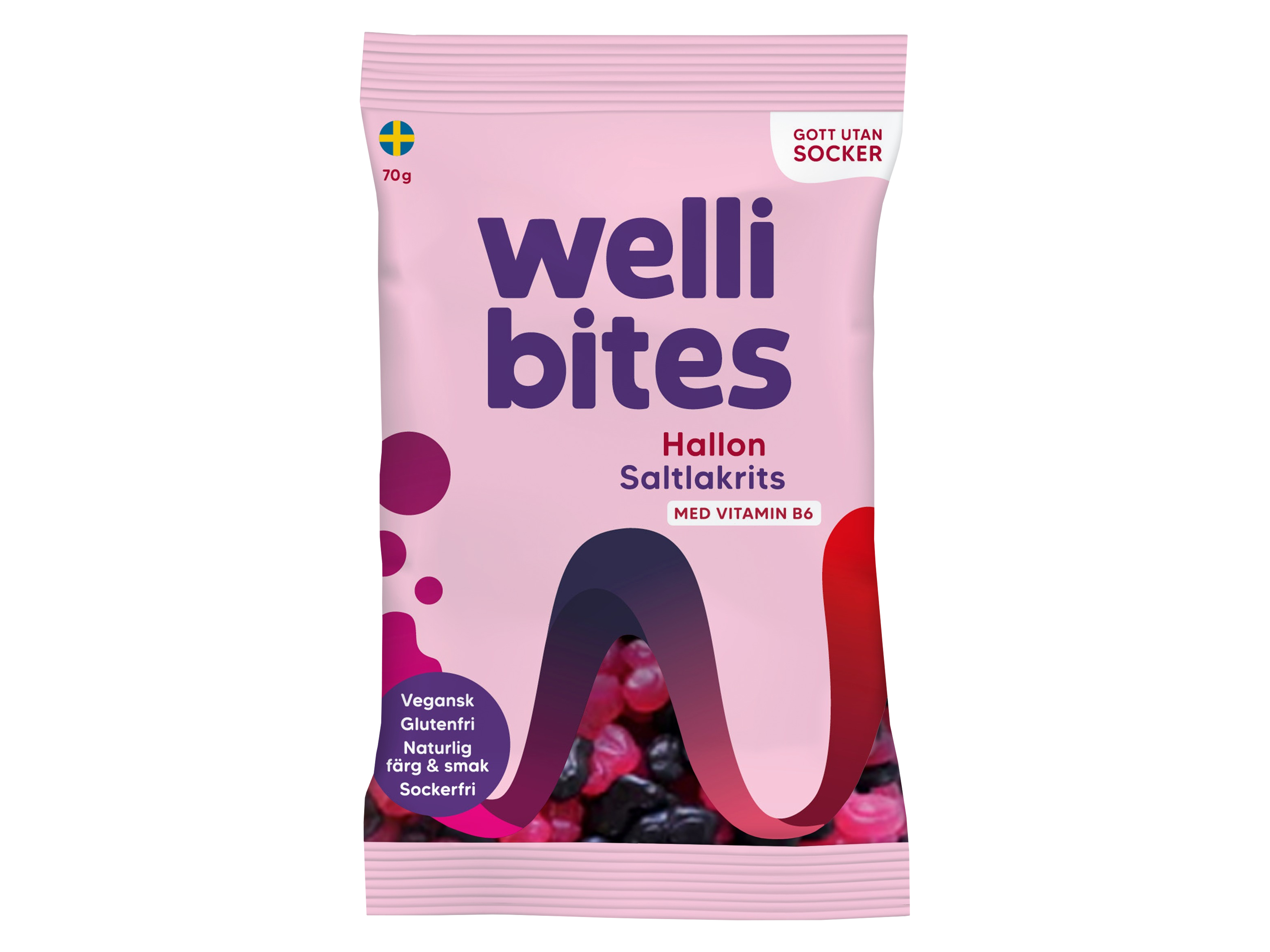 Wellibites Bringebær og Salt Lakris, 70 g