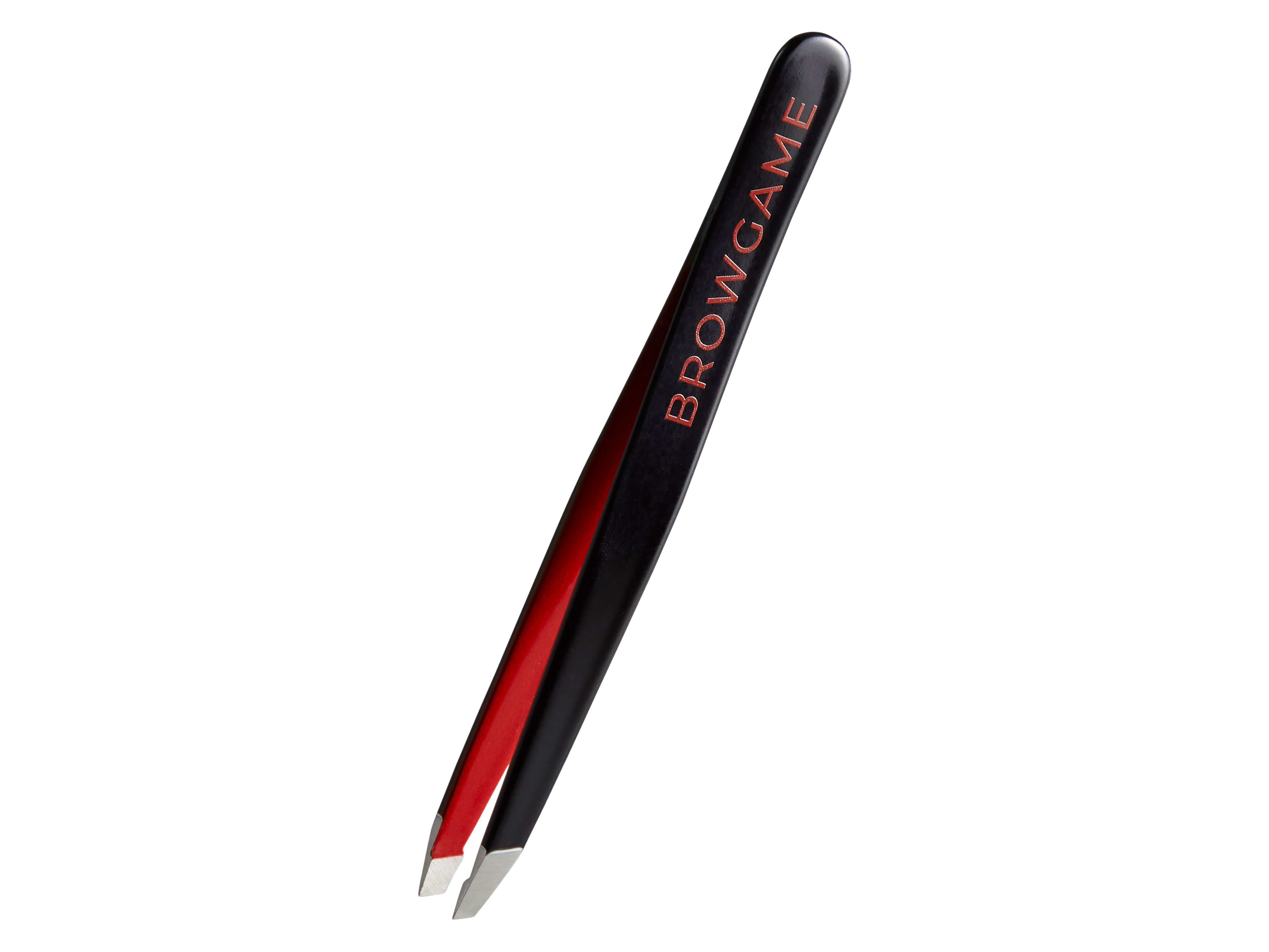 Browgame Cosmetic Signature Slanted Tweezer, Black & Red, 1 stk.