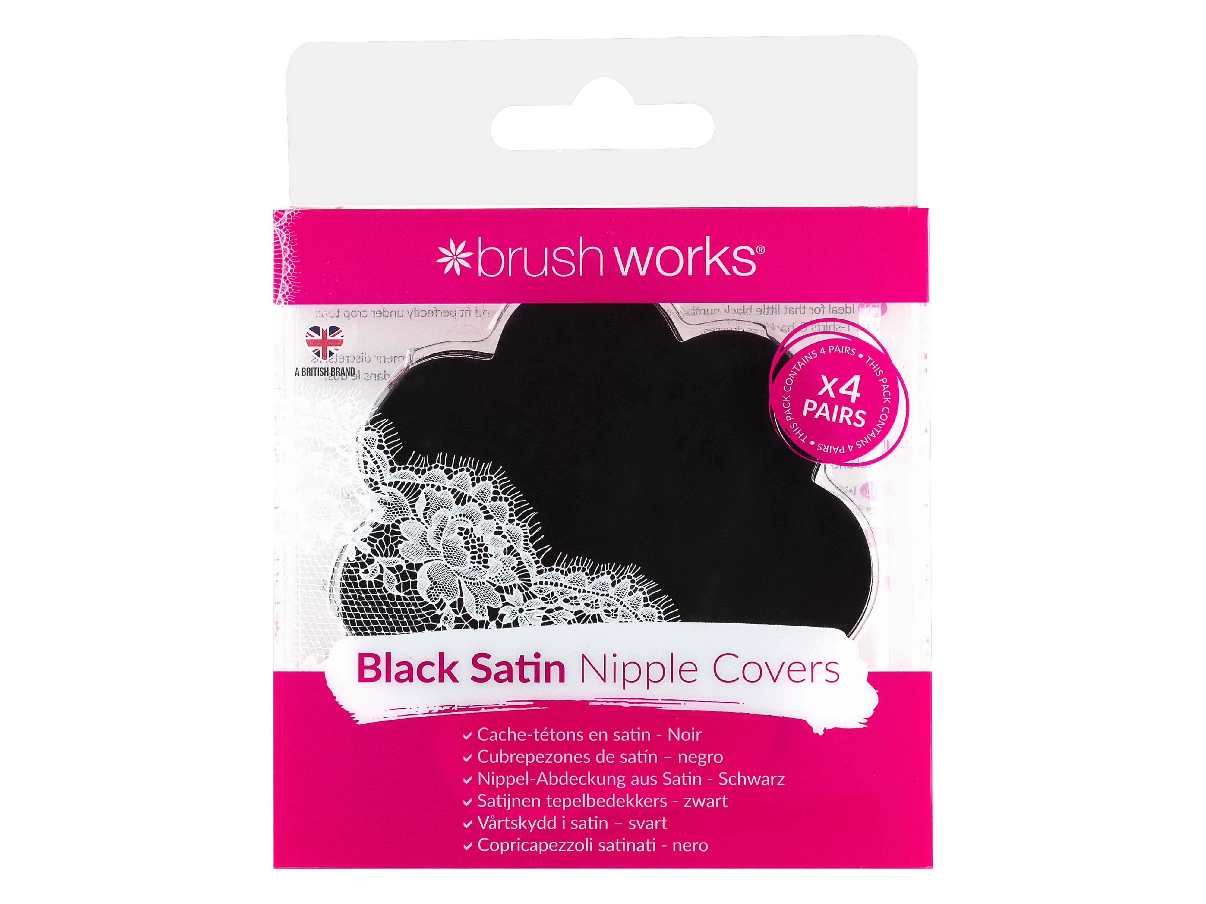 Brushworks Black Satin Nipple Covers, 4 par