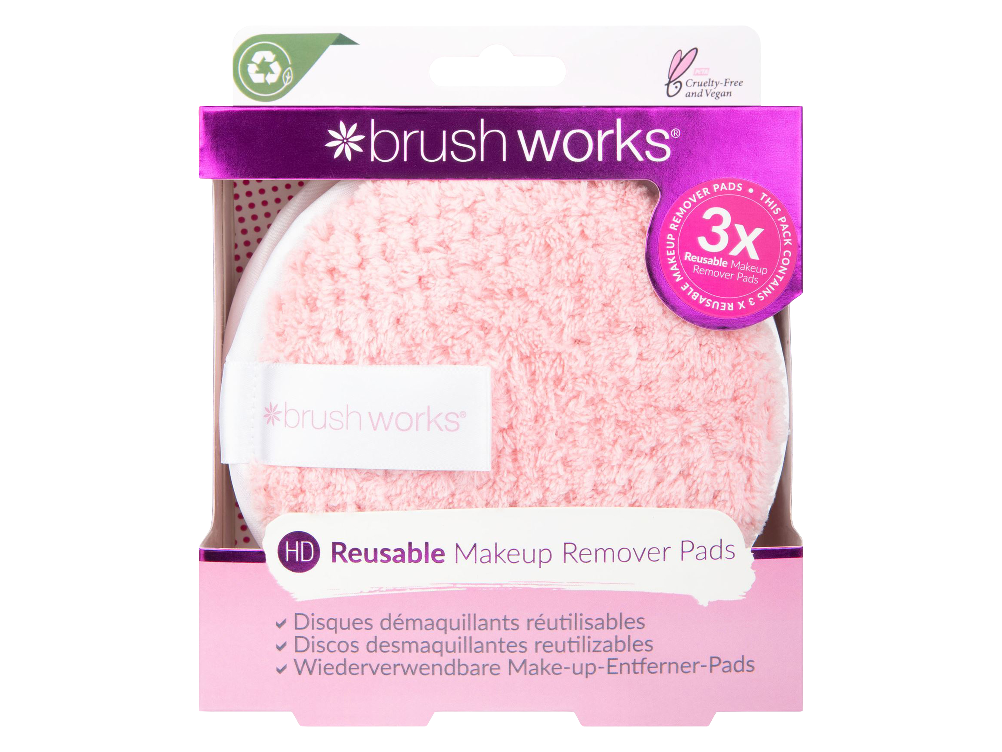 Brushworks HD Reusable Makeup Remover Pads, 3 stk.