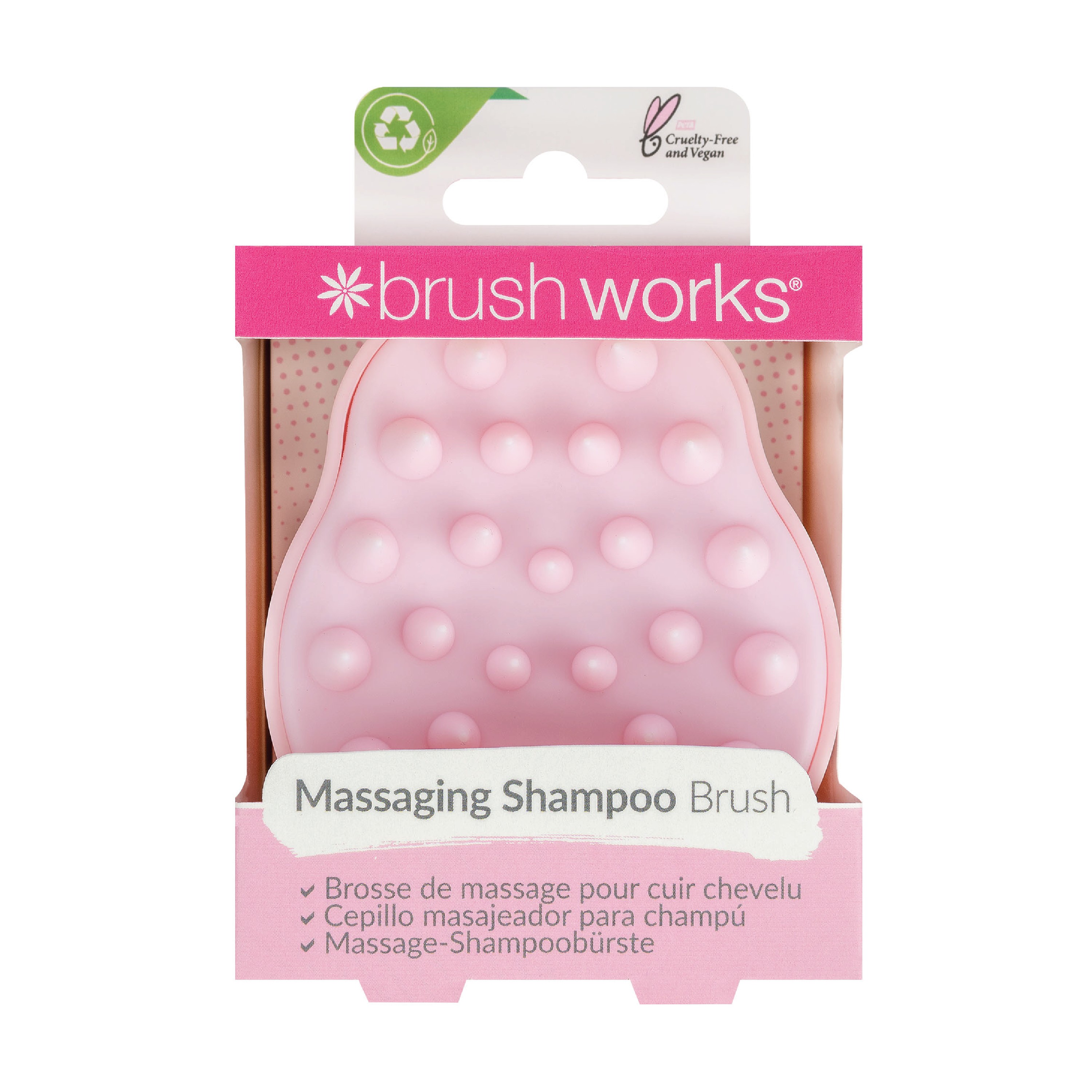 Brushworks Massaging Shampoo Brush, Rosa, 1 stk.