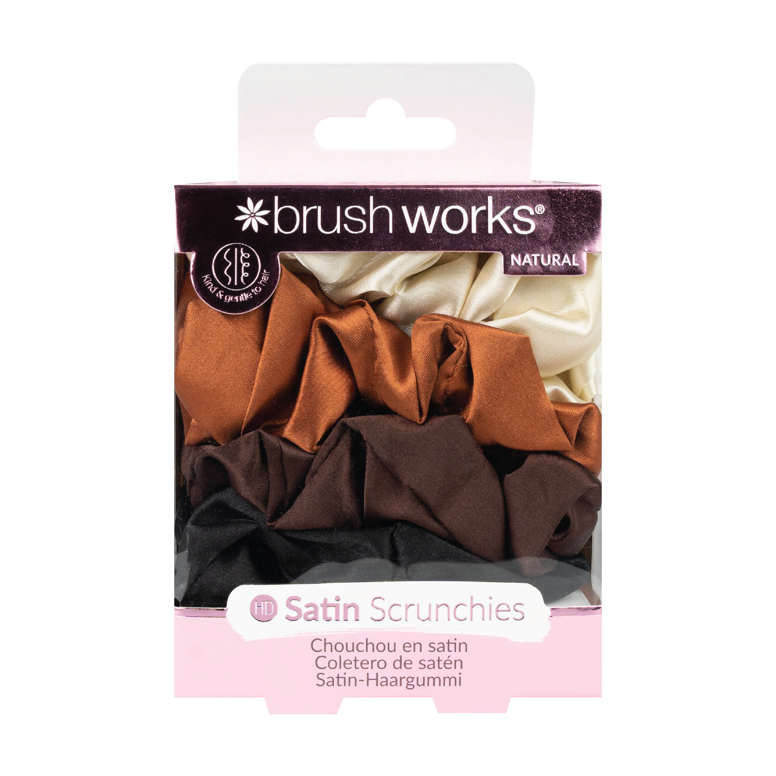Brushworks Nude Satin Scrunchies, 4 stk.