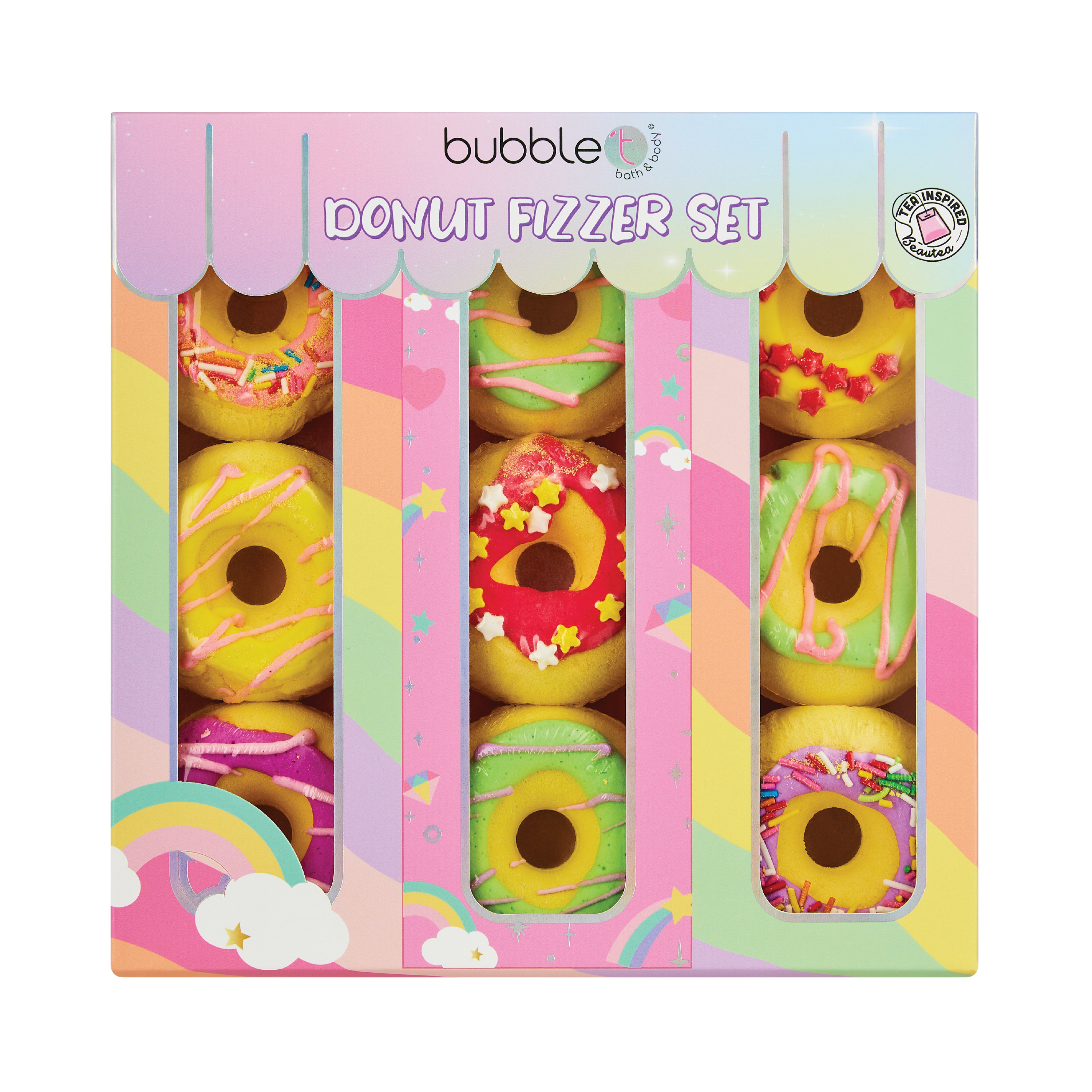 BubbleT Rainbow Donut Bath Fizzers, 1 sett