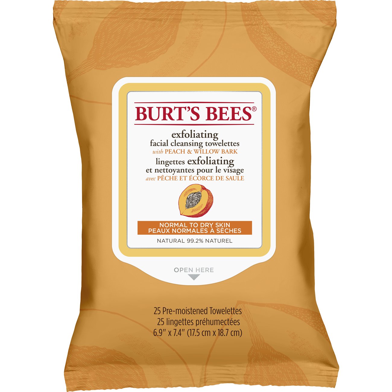 Burt's Bees Towelettes Peach, 25 stk.