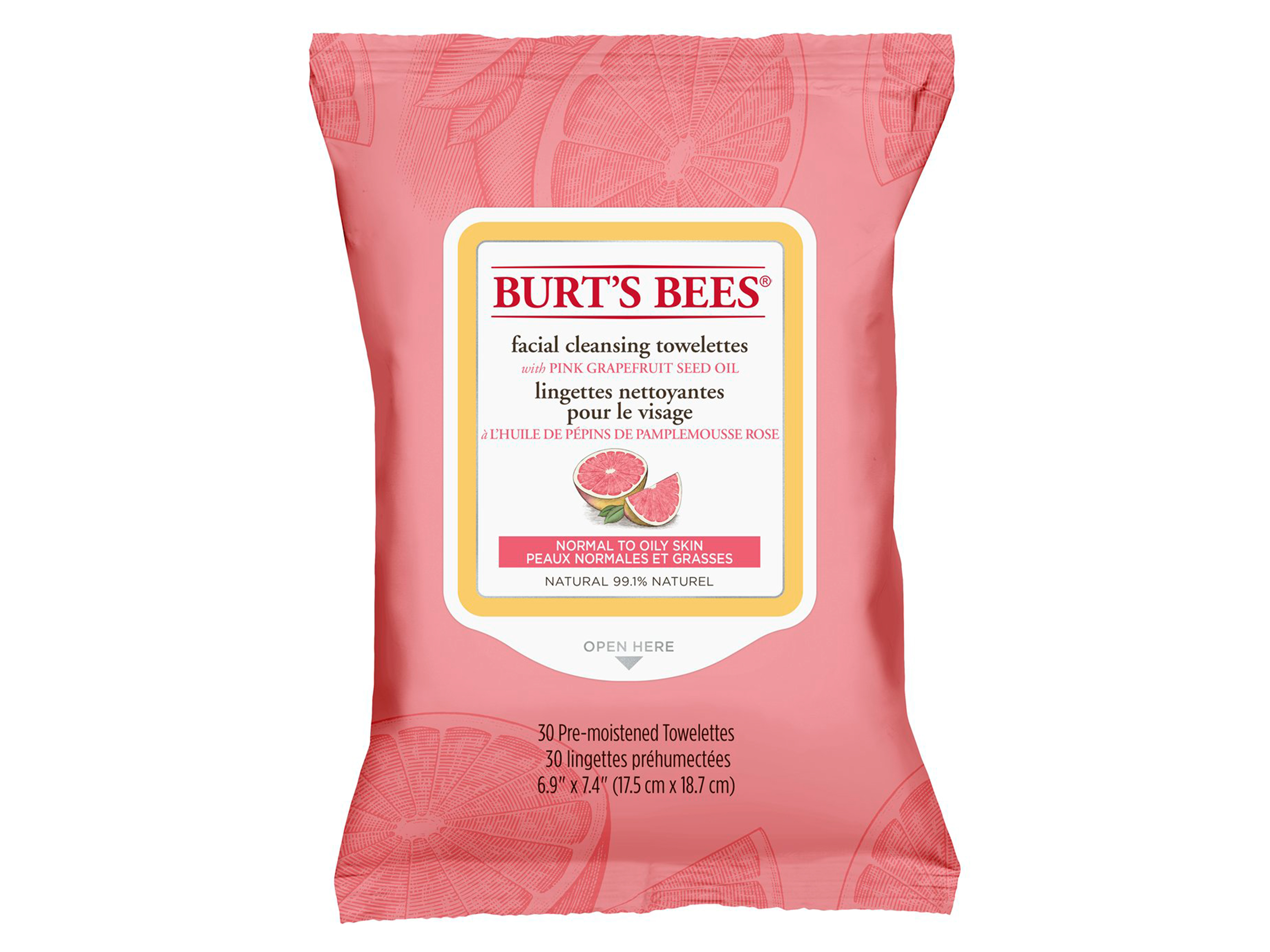 Burt's Bees Towelettes Pink Grapefruit, 30 stk.
