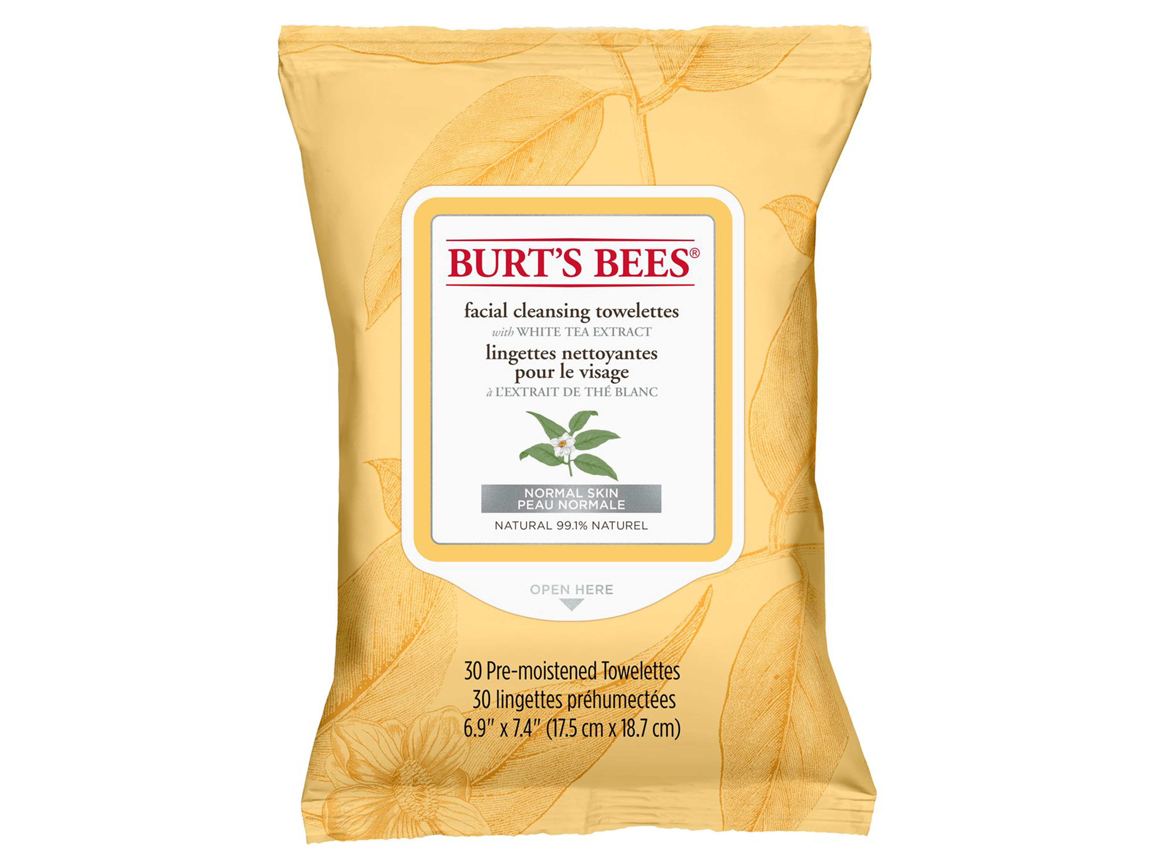 Burt's Bees Towelettes White Tea, 30 stk.