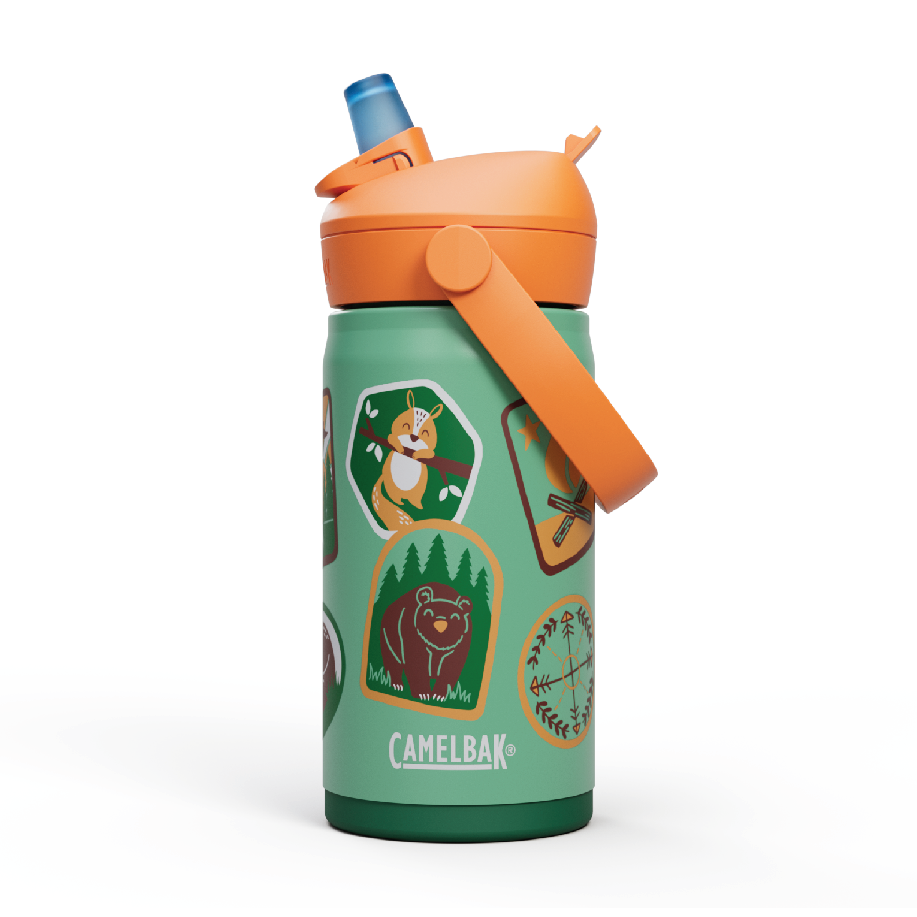 Camelbak Thrive Flip Straw Kids Insulated Drikkeflaske, Camp Badges, 0,35 L
