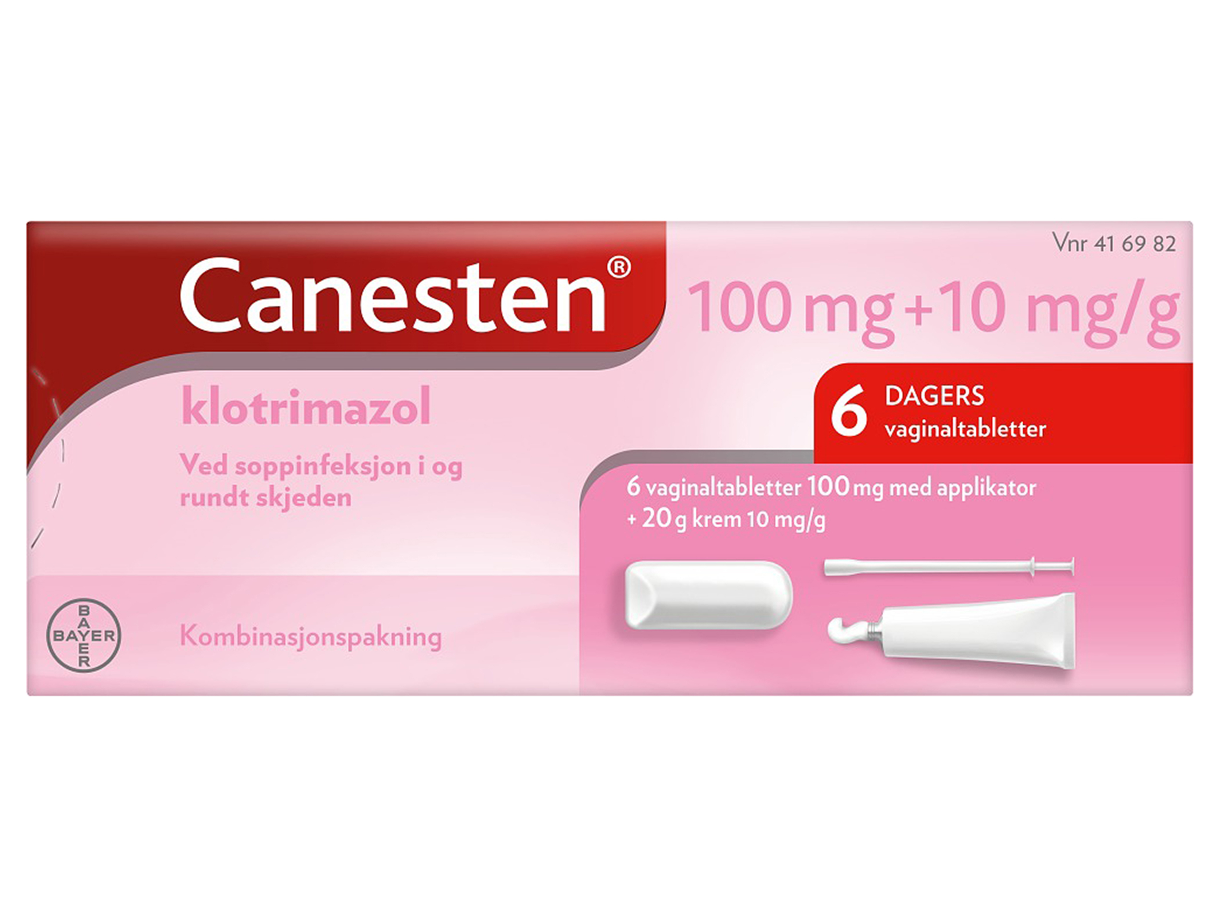Canesten 100 mg vaginaltabletter + 10 mg/g krem, 6 stk. + 20 g