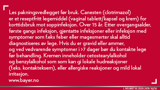 Canesten 500 mg vaginalkapsel + 10 mg/g krem, 20 g + 1 stk.