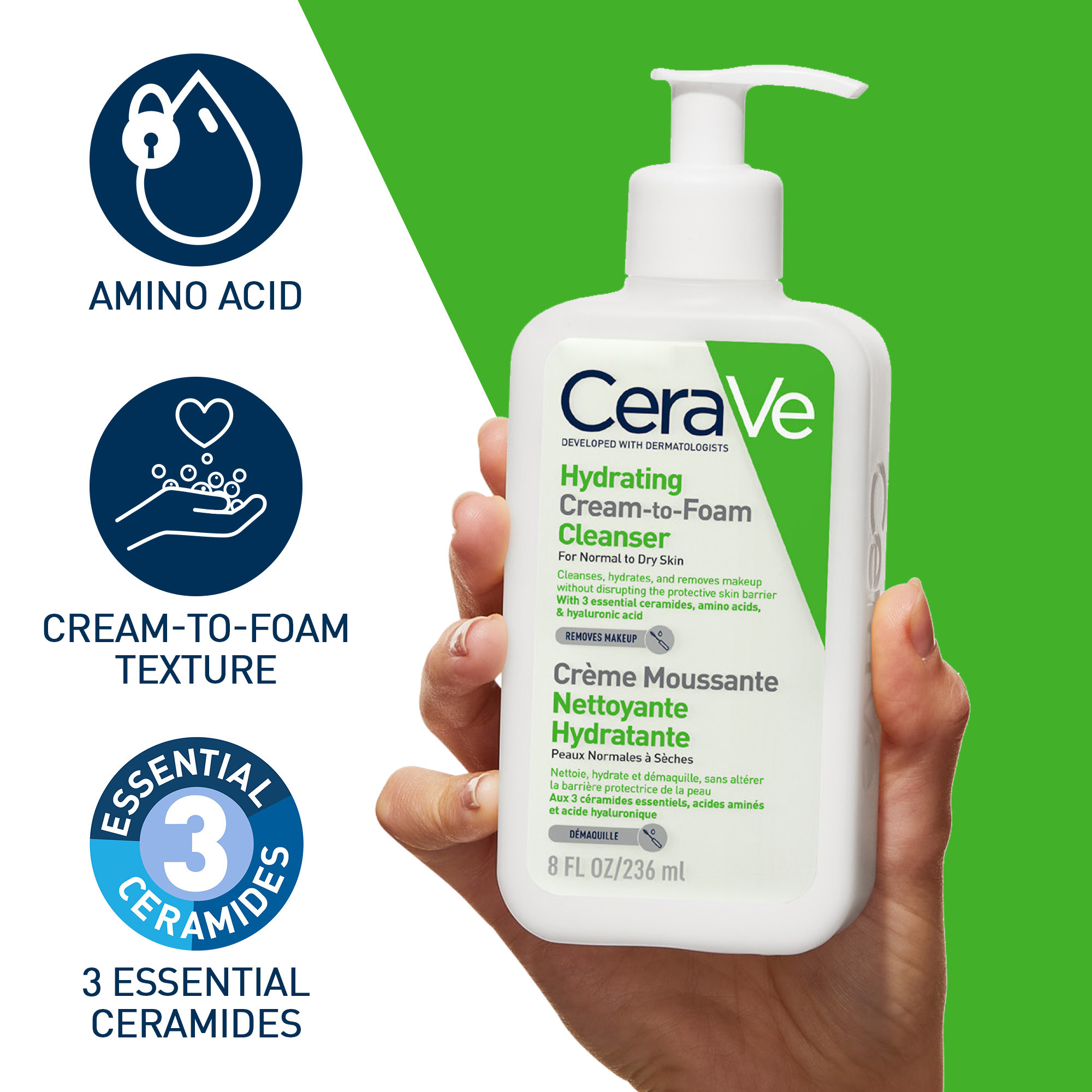 CeraVe Hydrating Cream-To-Foam Cleanser, 236 ml