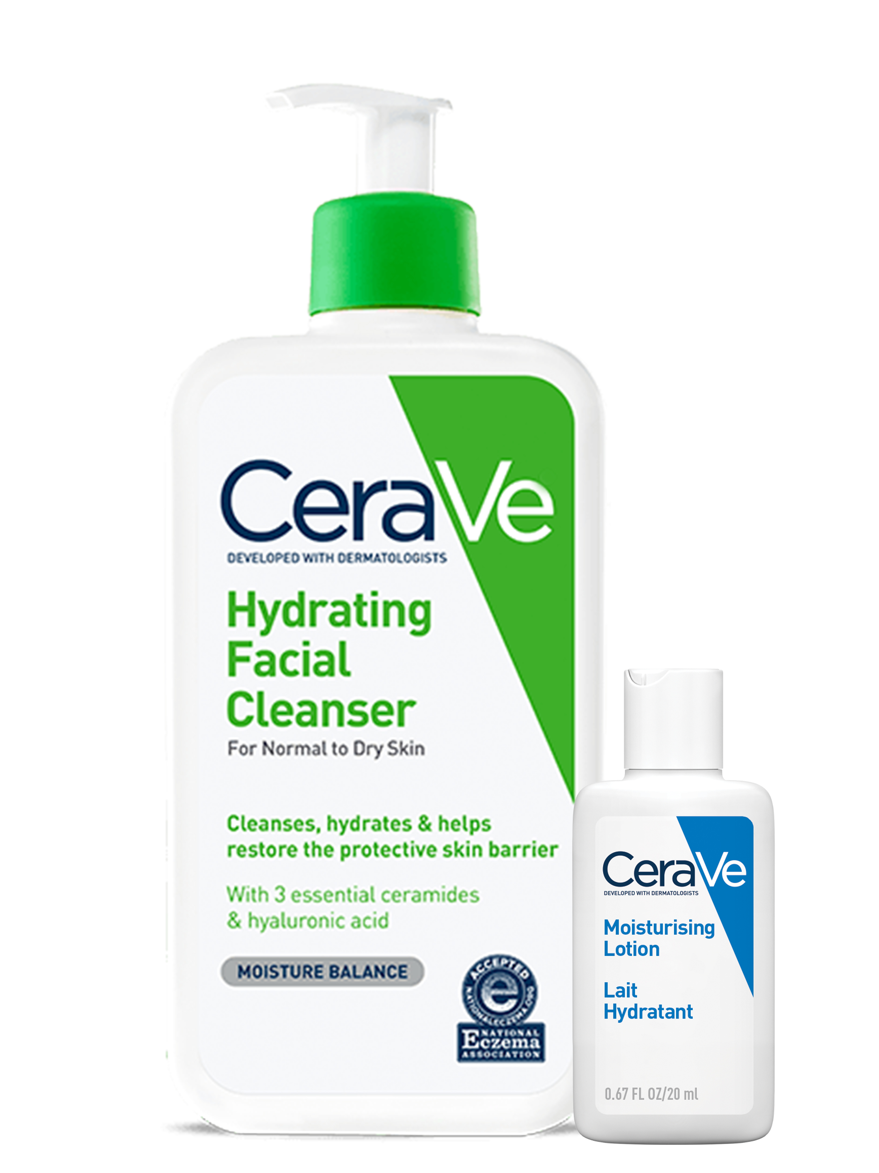 CeraVe Hydrating Cleanser + Moist Lotion, 20 ml