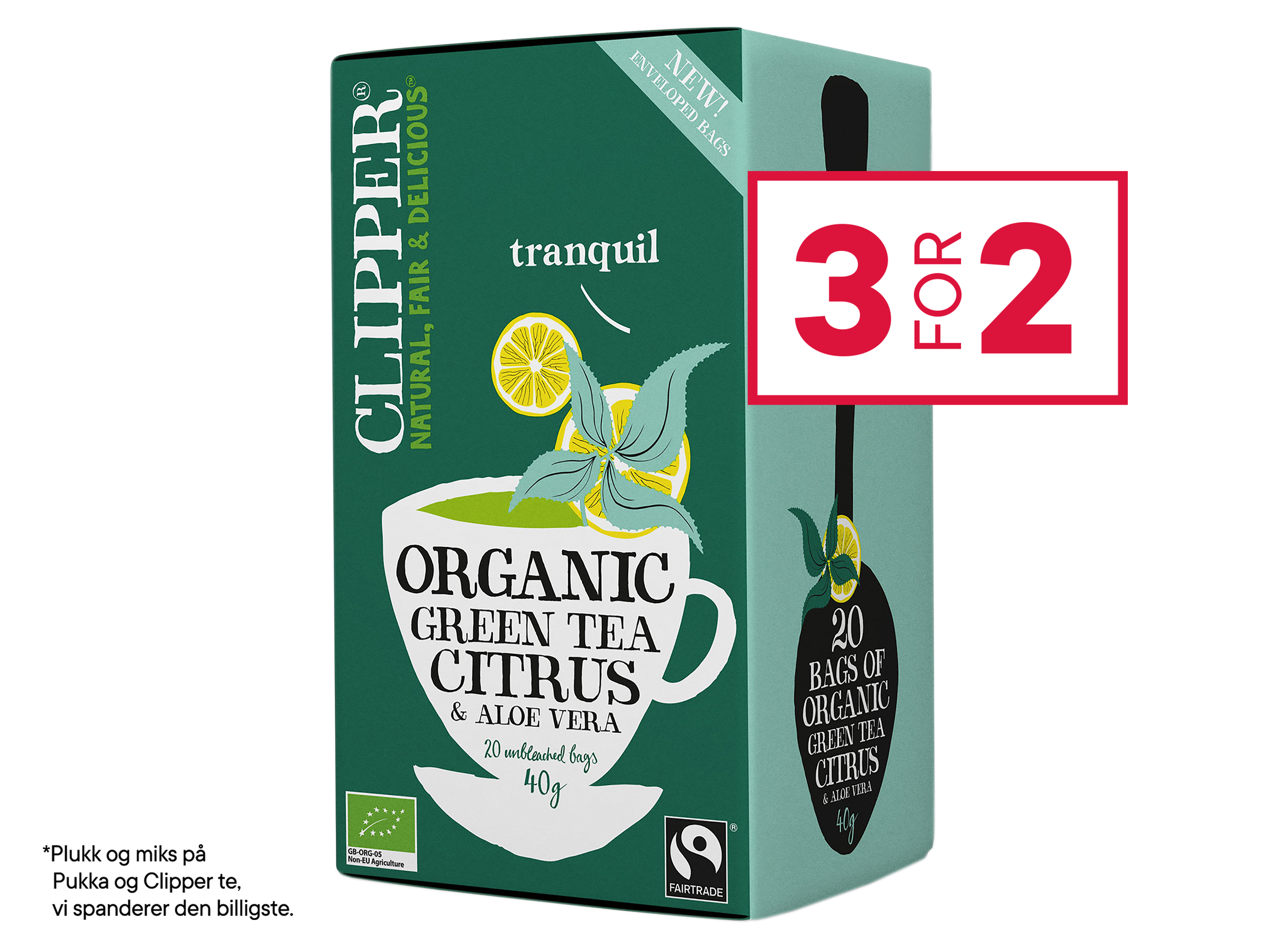Clipper Clipper Green Tea Citrus & Aloe Vera, 20 poser økologisk te
