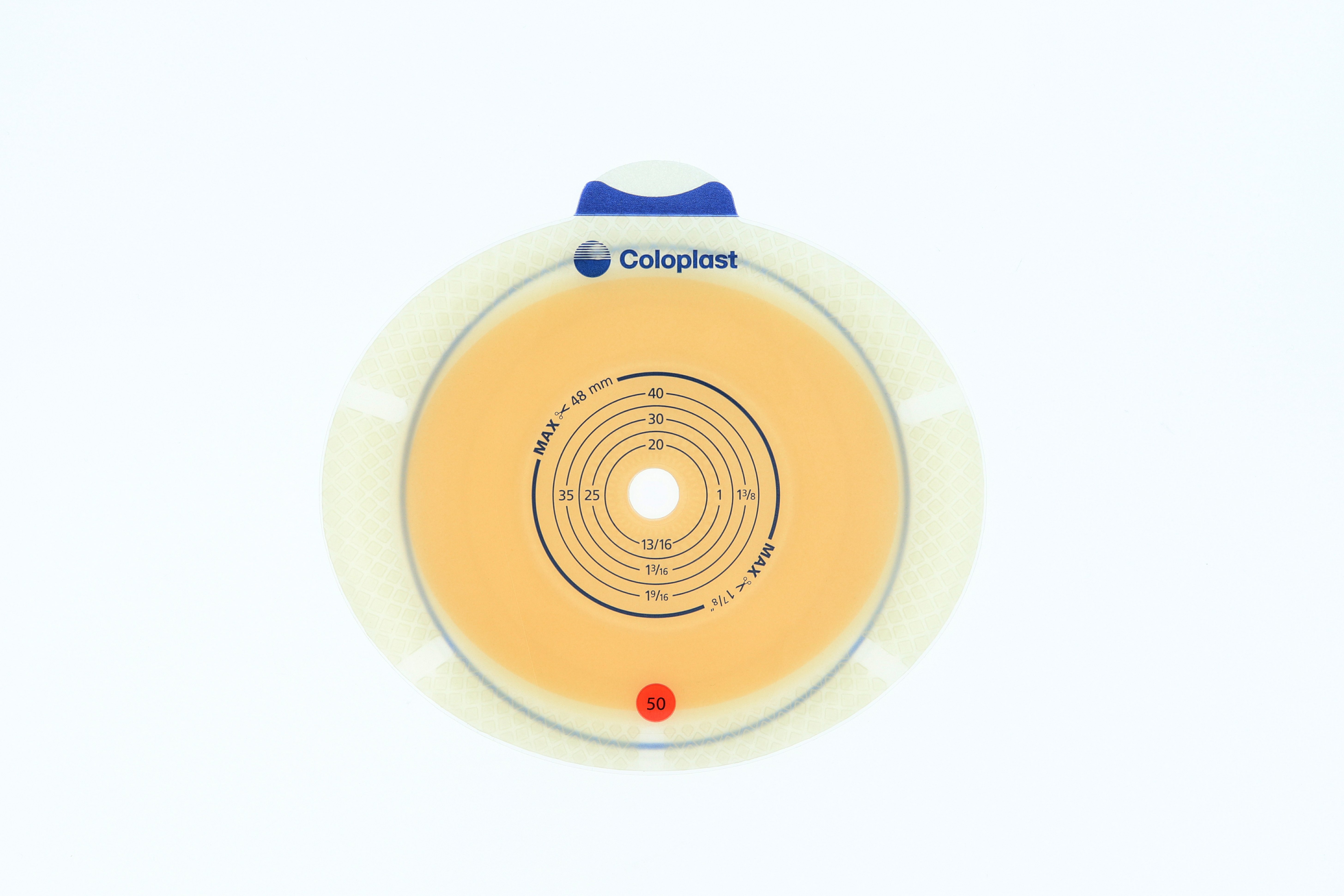 Coloplast Sensura Flex hudplate, 101020, kleberkobling 50 mm, hullstørrelse 10-48 mm 10 stk.