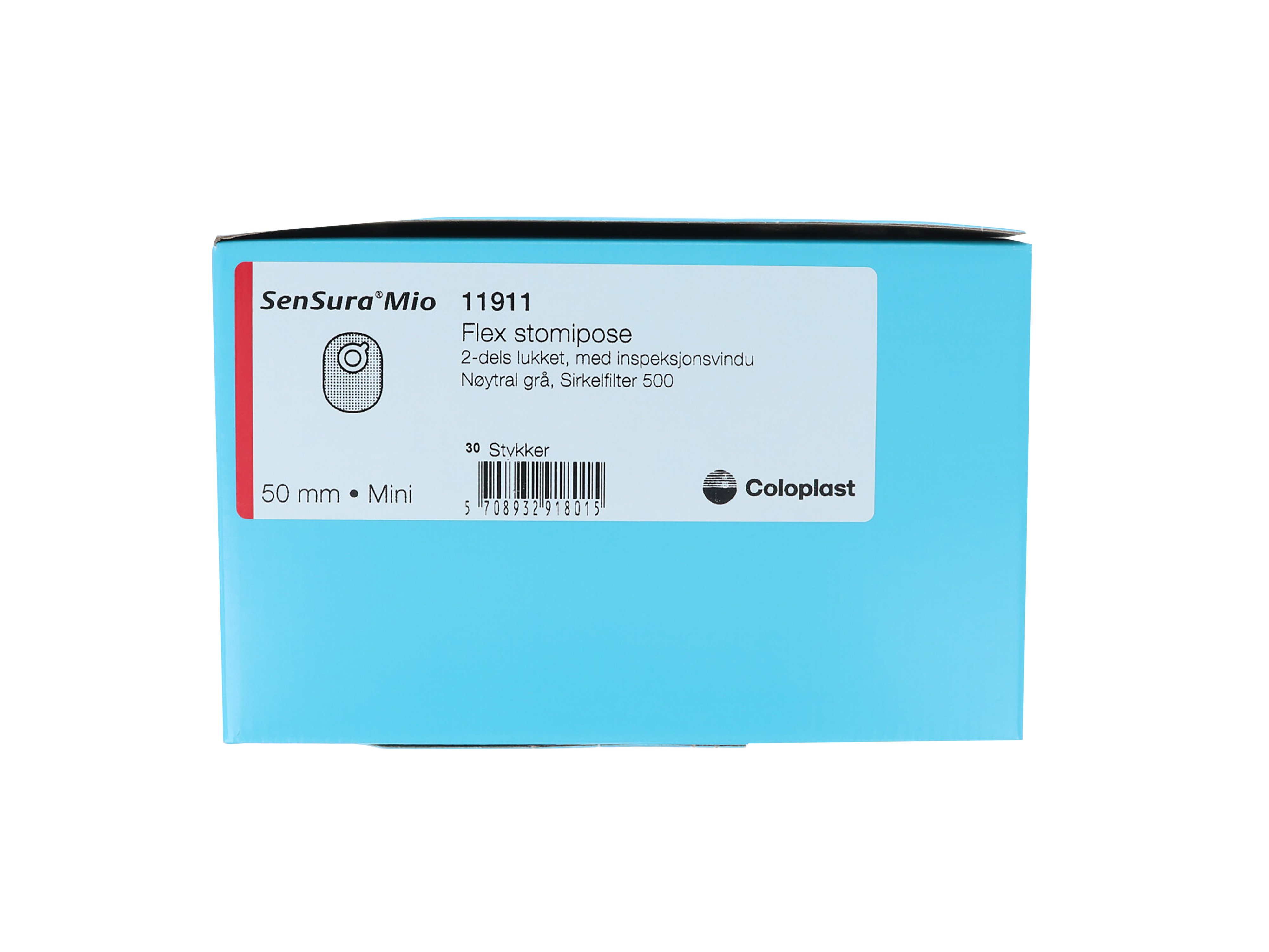 Coloplast SenSura Mio Flex 2-delt lukket pose, 50 mm 2 dels lukket pose med vindu, 30 stk.