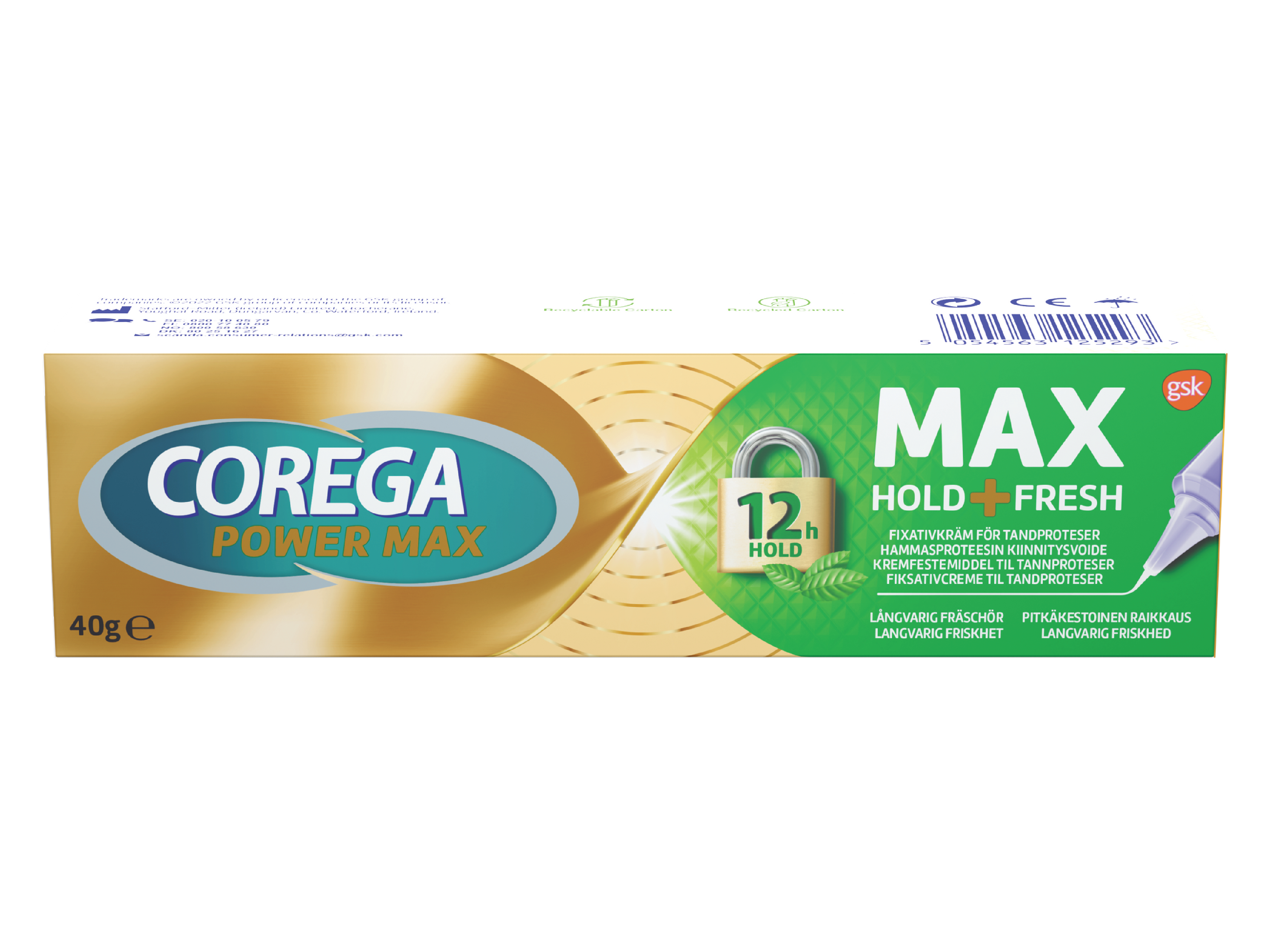 Corega Max Hold + Fresh Festekrem til tannproteser, 40 g