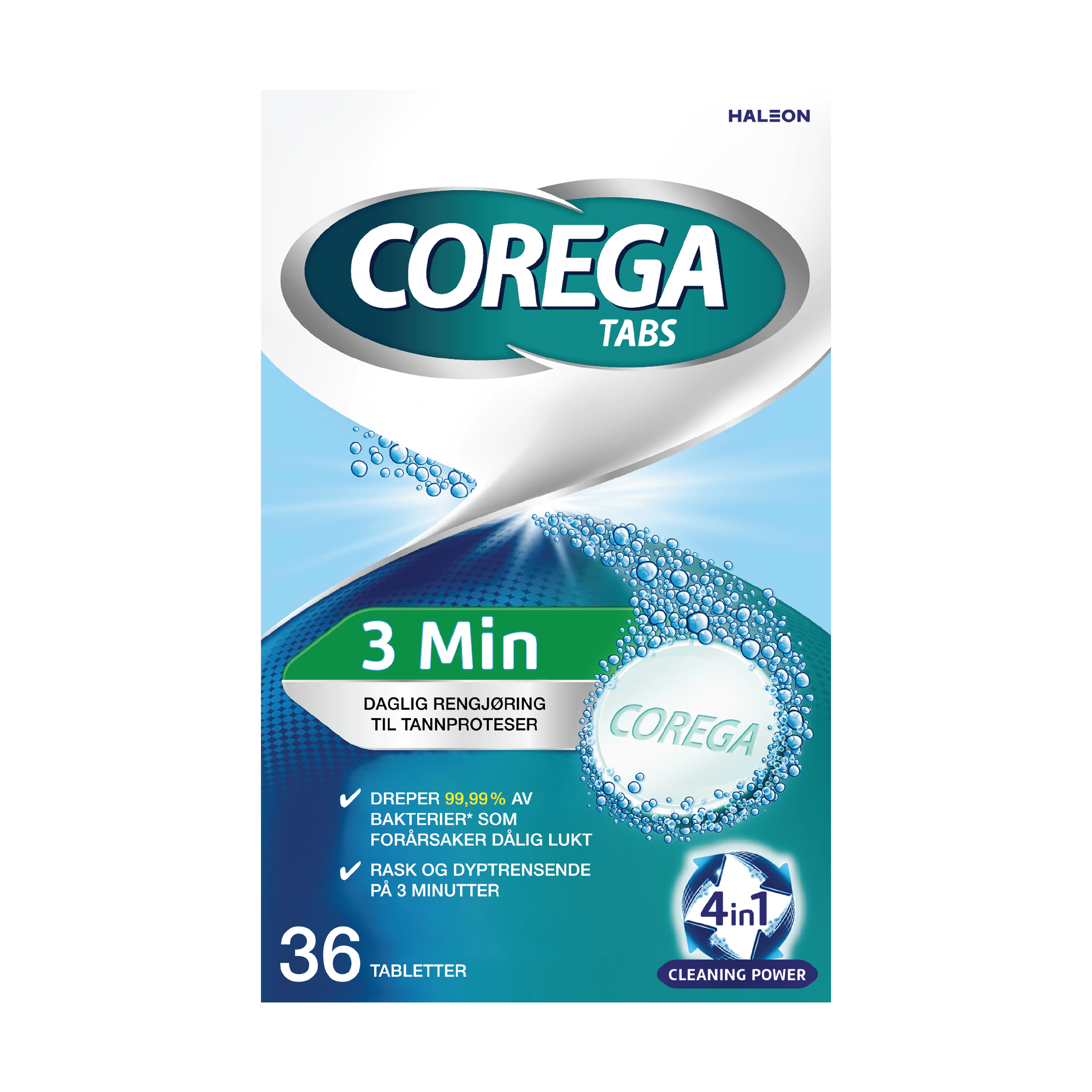 Corega Rensetabletter 3 minutes, 36 stk