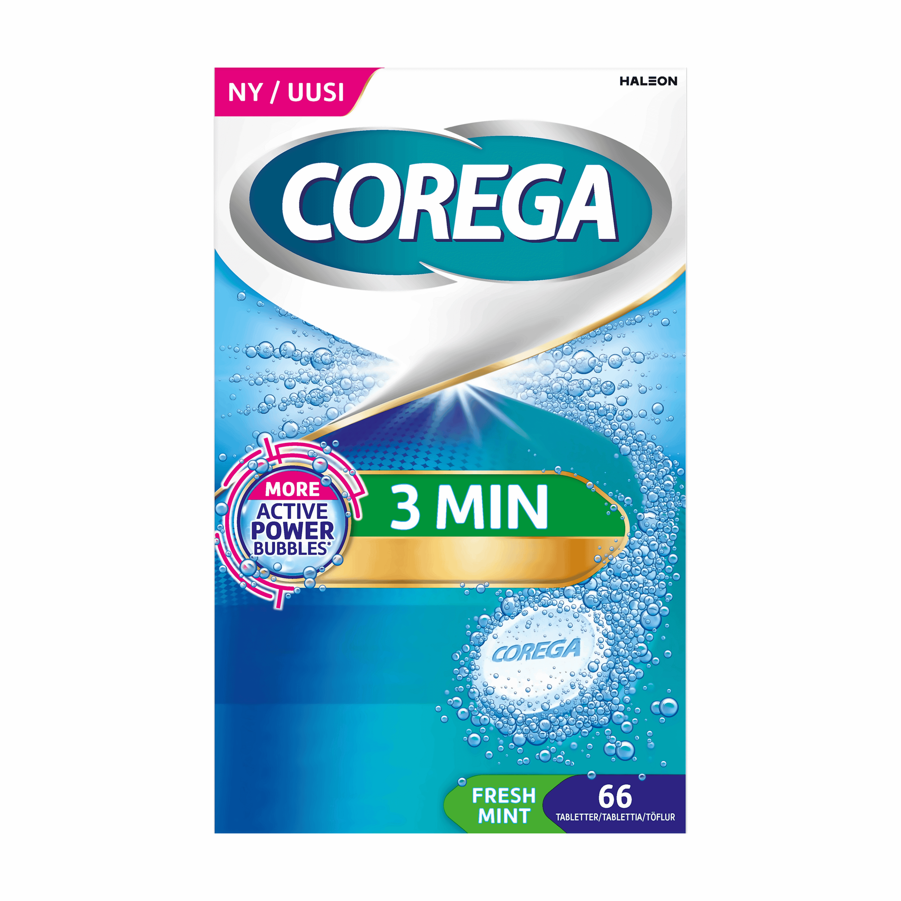 Corega Rensetabletter 3 minutes, 66 stk.