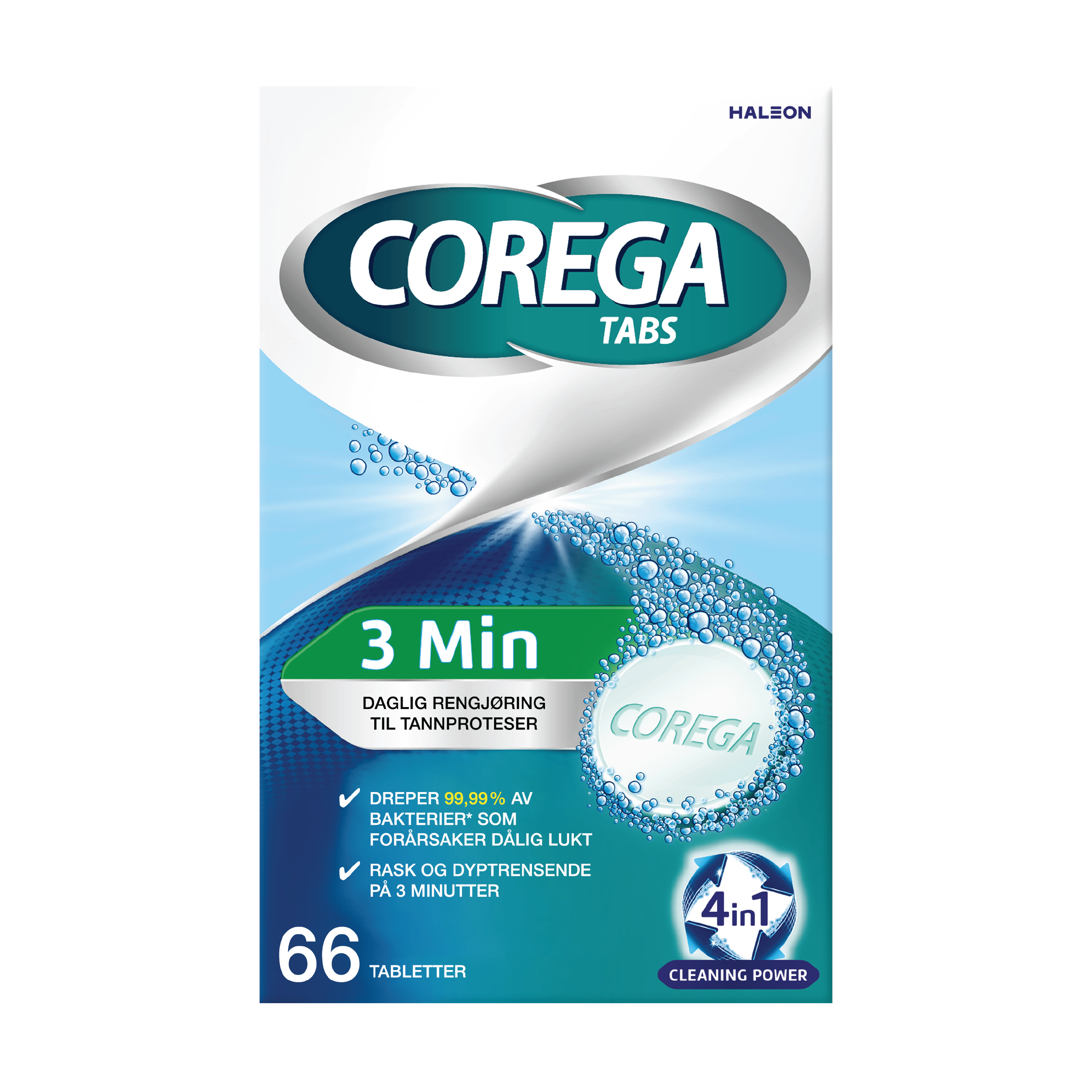 Corega Rensetabletter 3 minutes, 66 stk