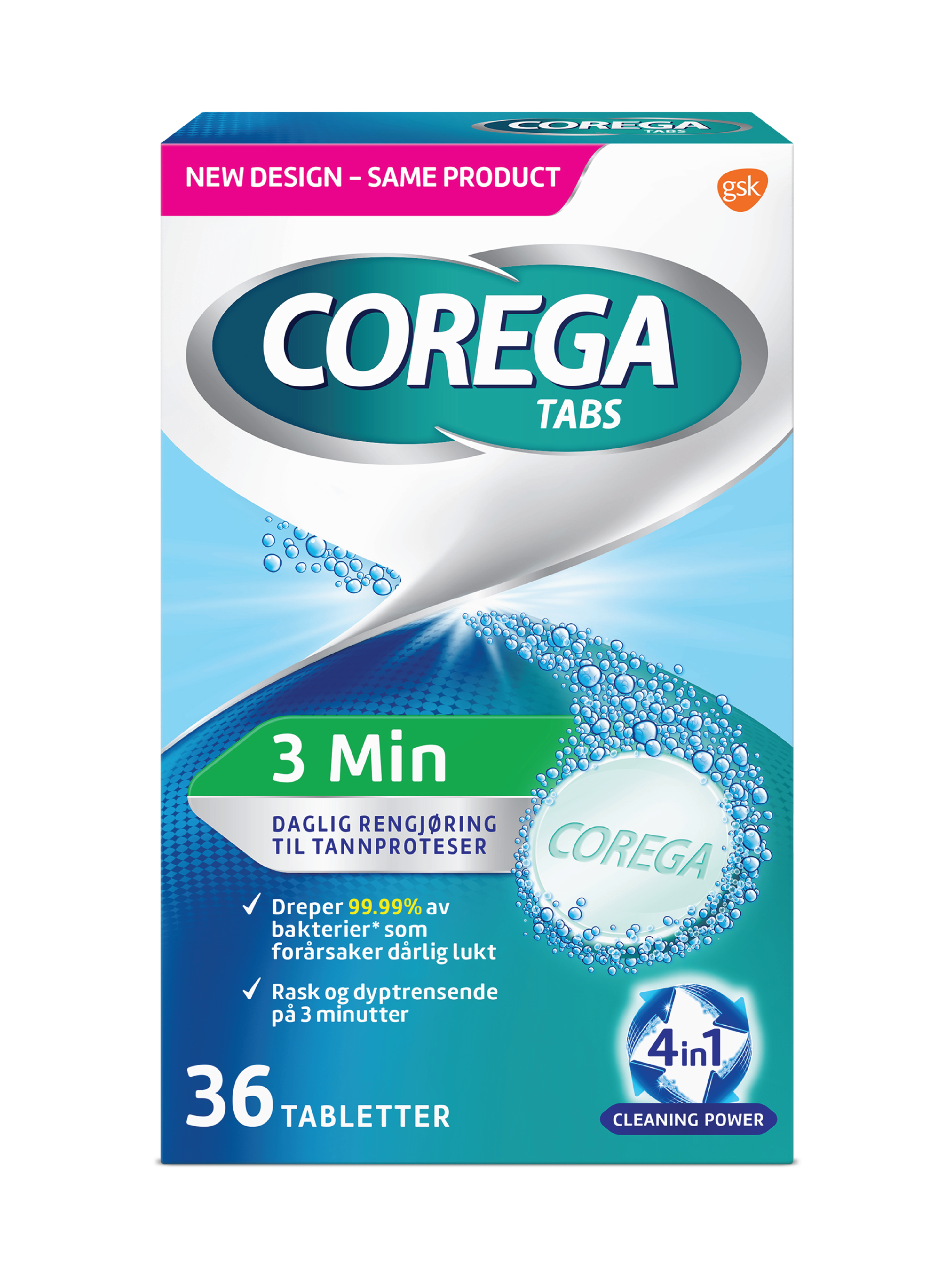 Corega Tabs 3 min rensetabletter, 36 tabletter