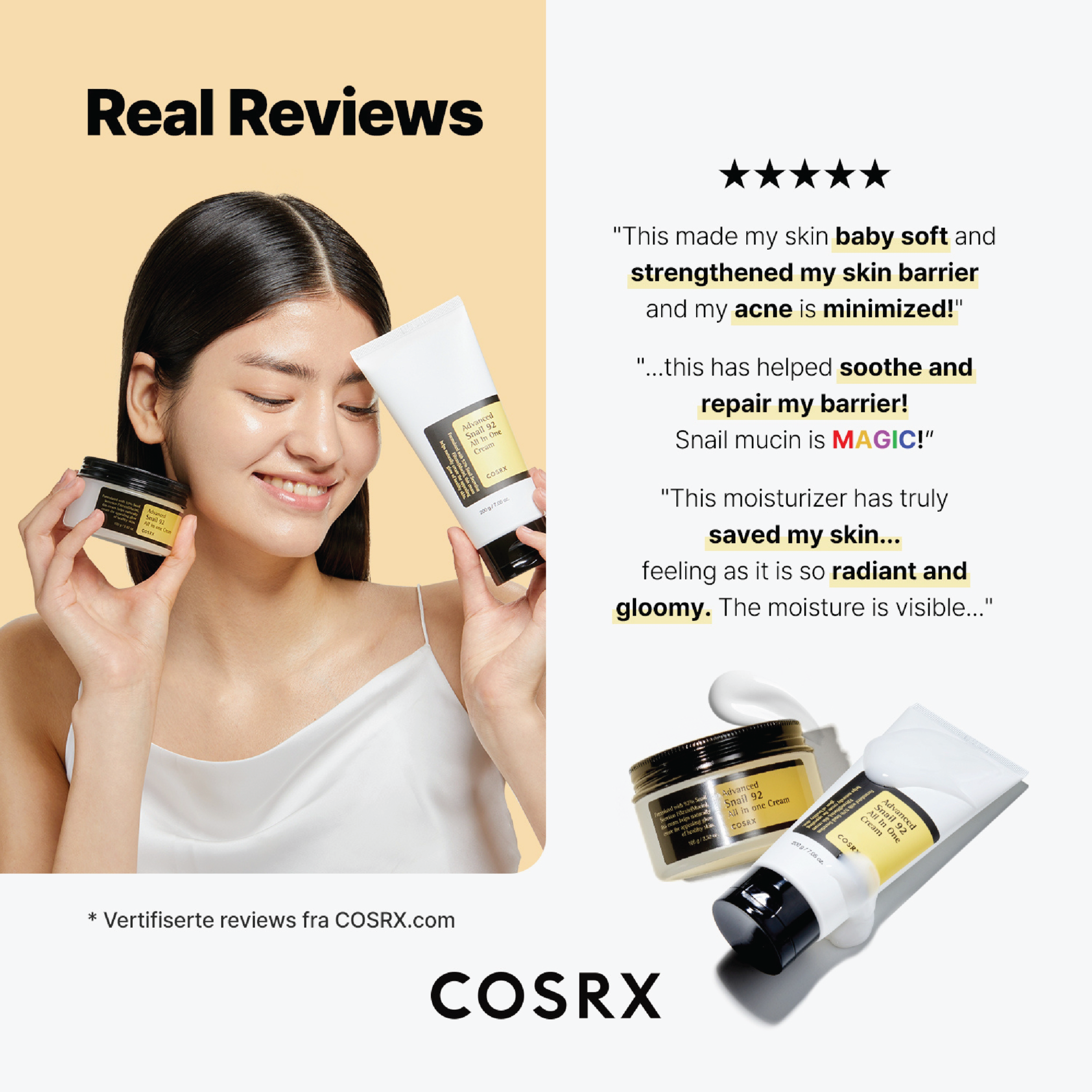 COSRX Advanced Snail 92 All In One Cream Tube, 100 g