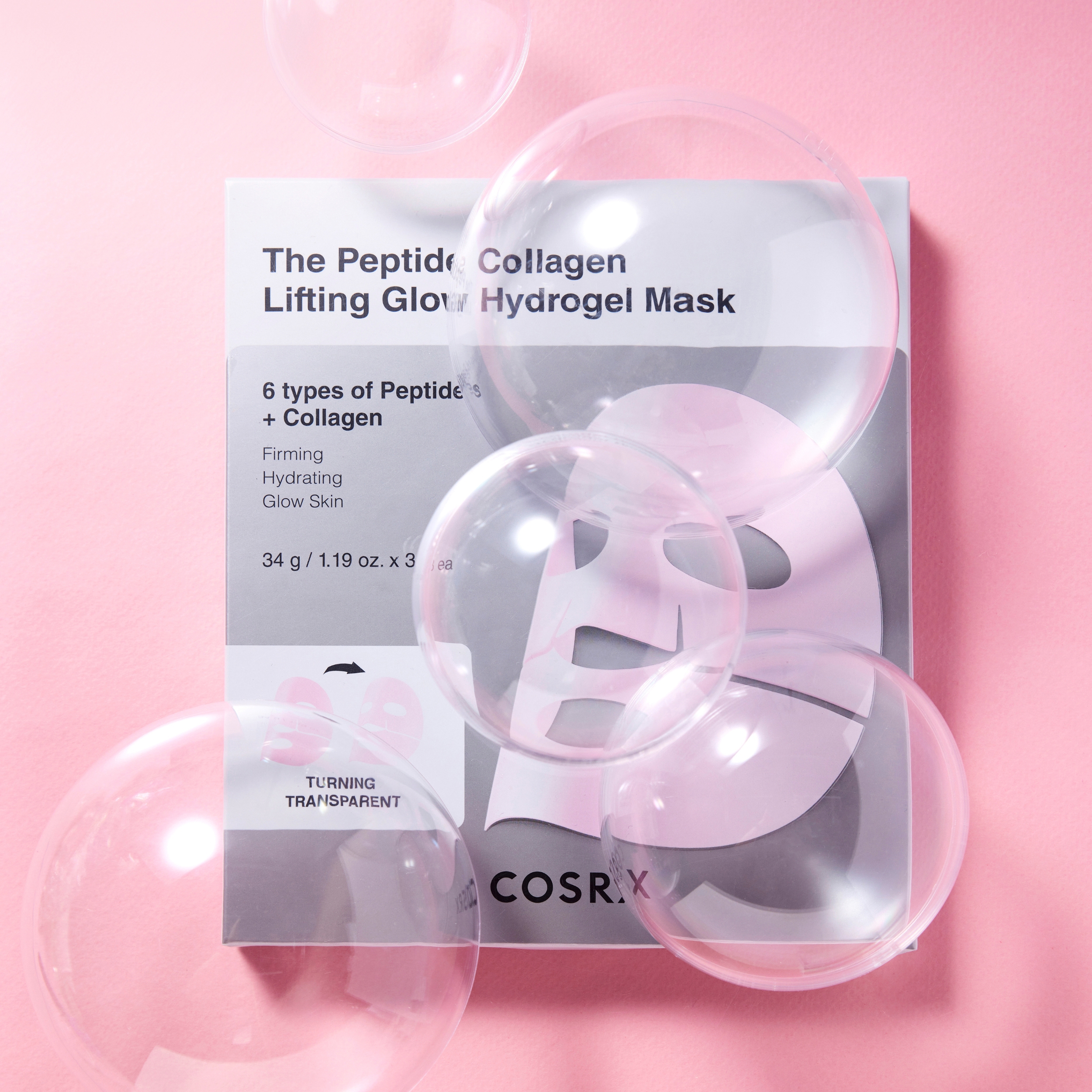 COSRX The Peptide Collagen Lifting Glow Hydrogel Mask, 3 stk.